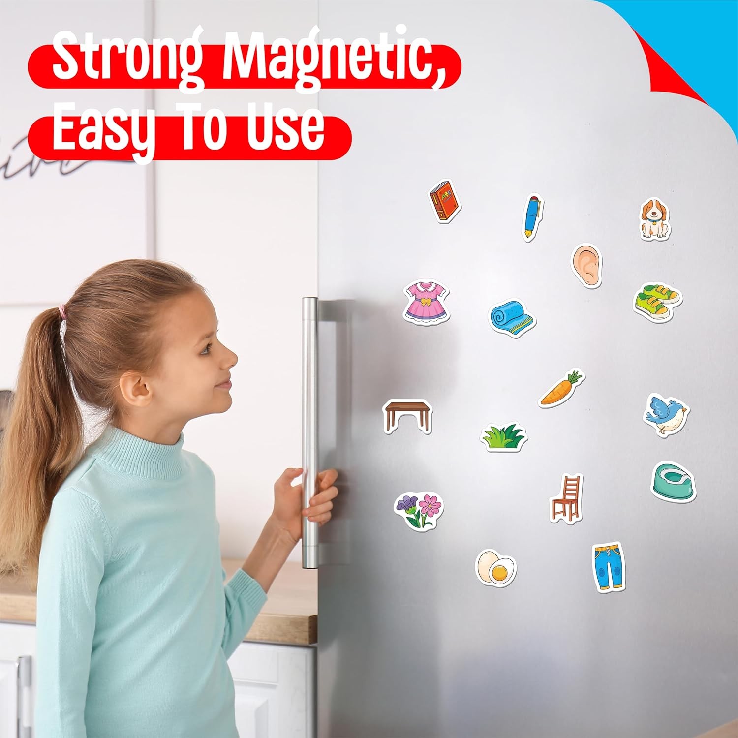 50 PCS First Word Magnets, Magnetic Thickened Daily Items Fridge Magnets Adorabl