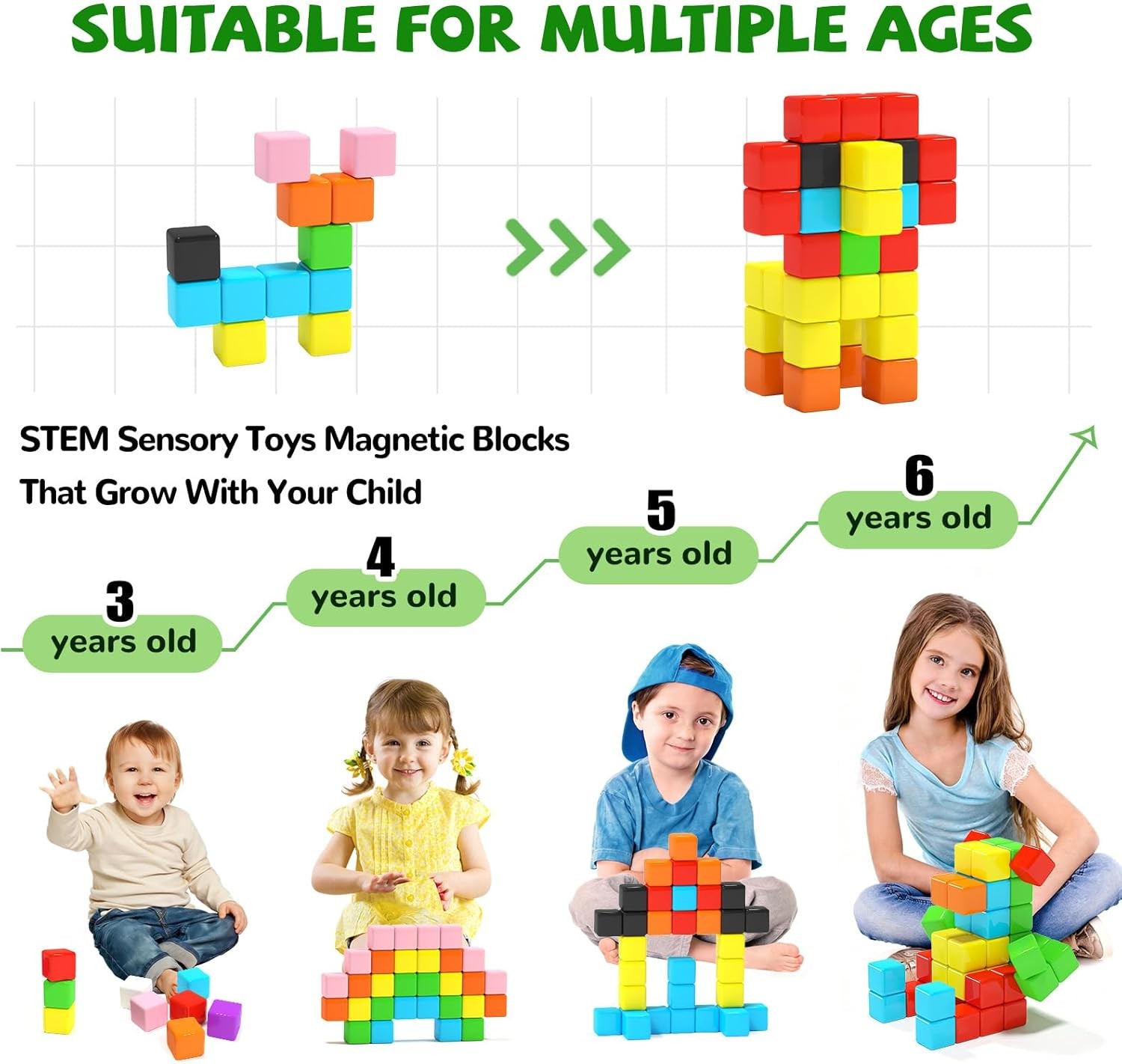 40pcs Magnetic Blocks -Ideal Gifts for 3 4 5 6 Year Old,STEM Learning Toys for 3