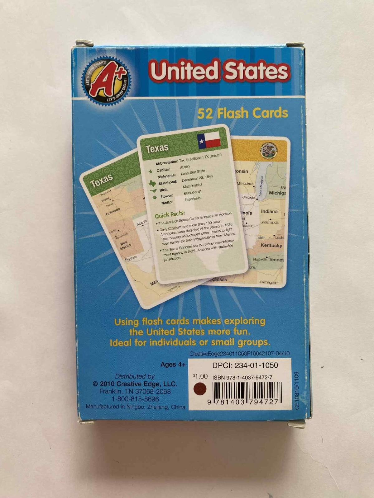A+ Flash Cards by Creative Edge – Explore United States 52 flash cards VERY GOOD