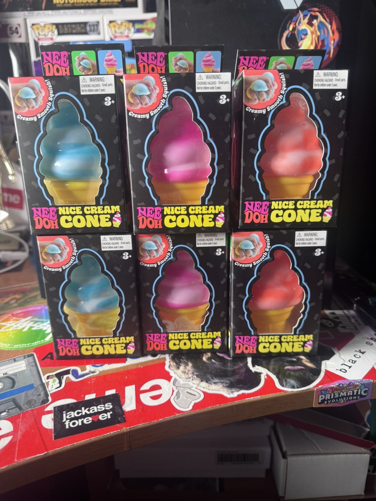 Schylling Nee Doh Nice Cream Cone Squishy Squeeze Pink/Orange/Blue (lot of 6)