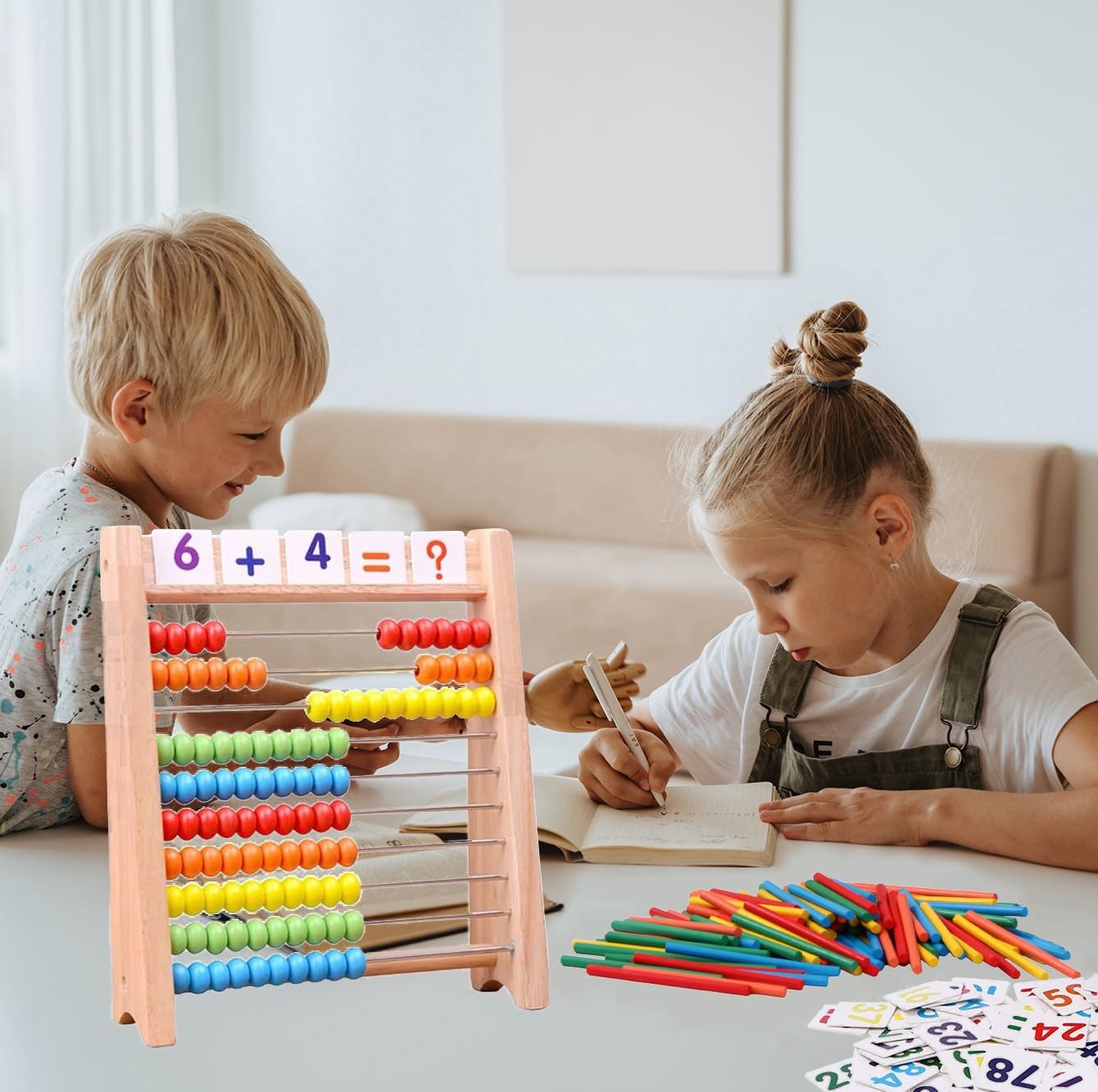 Cltoyvers Wooden Abacus for Kids – 100 Counting Sticks and Medium, Multicolor