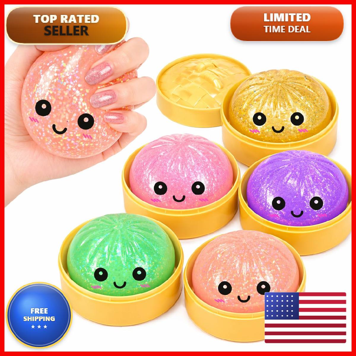 Ymltp Glitter Dumpling Squishy Mystery 4 Squishies Per From 5 Shiny 100 Rare