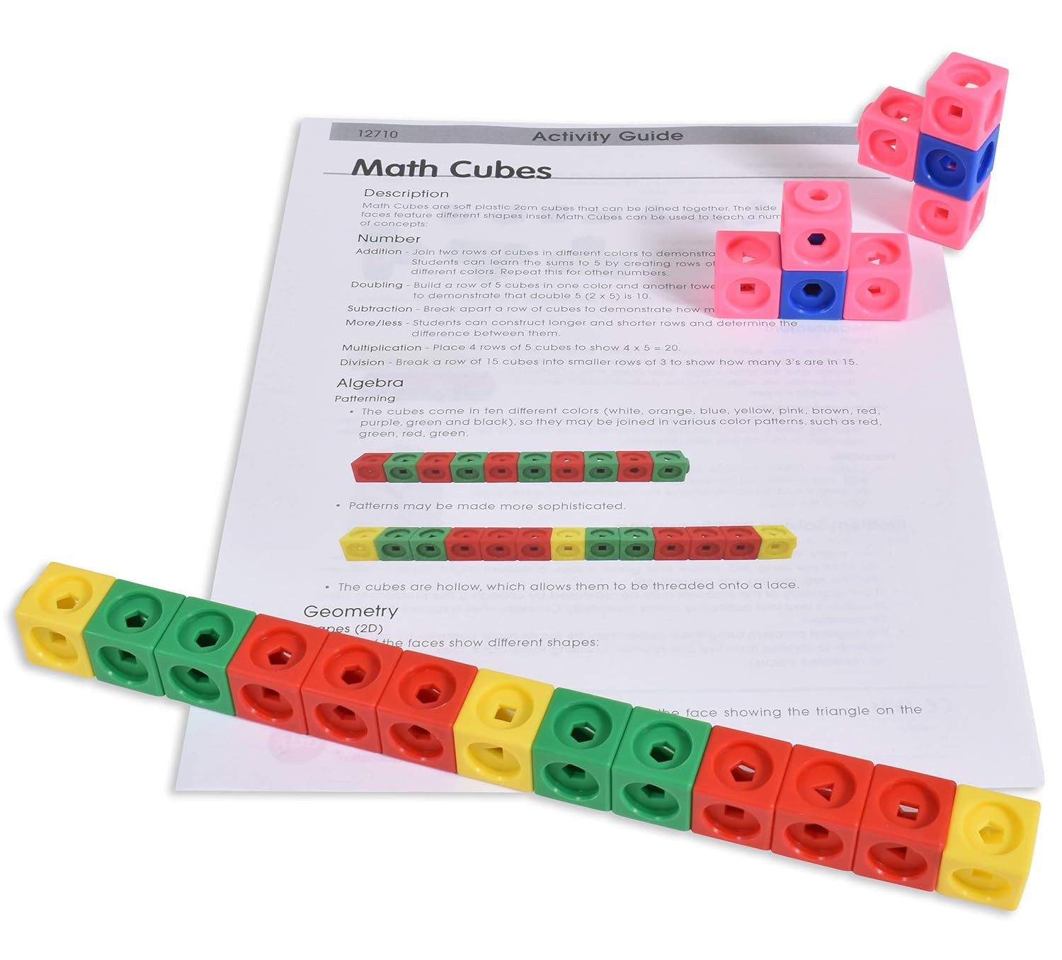Edxeducation Math Cubes | Set of 100 Counting Blocks with 5 Shapes | Math Manipu