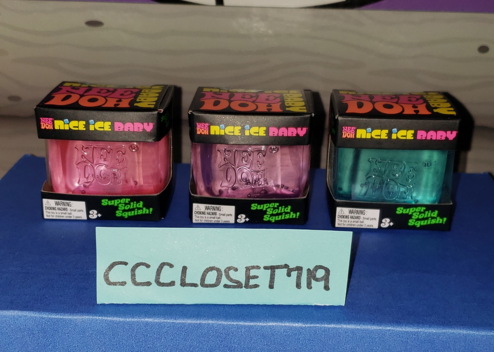 NeeDoh Nice Ice Baby 1 inch cubes Stress Relief Toys X3 Purple Pink Blue