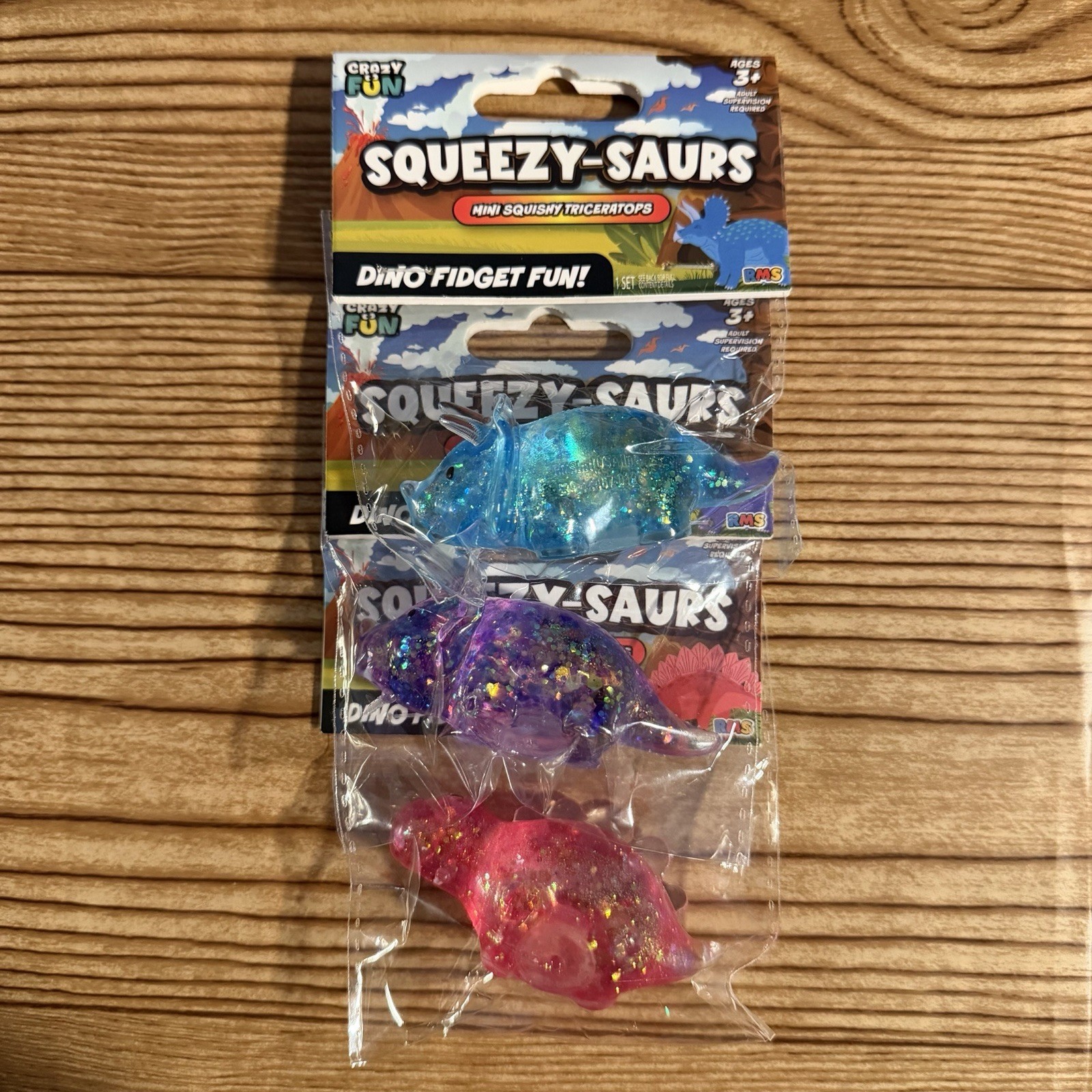 NEW! Lot of 3 RMS Squeezy-Saurs Dino Fidget Sugar Sensory Toys Assorted Colors