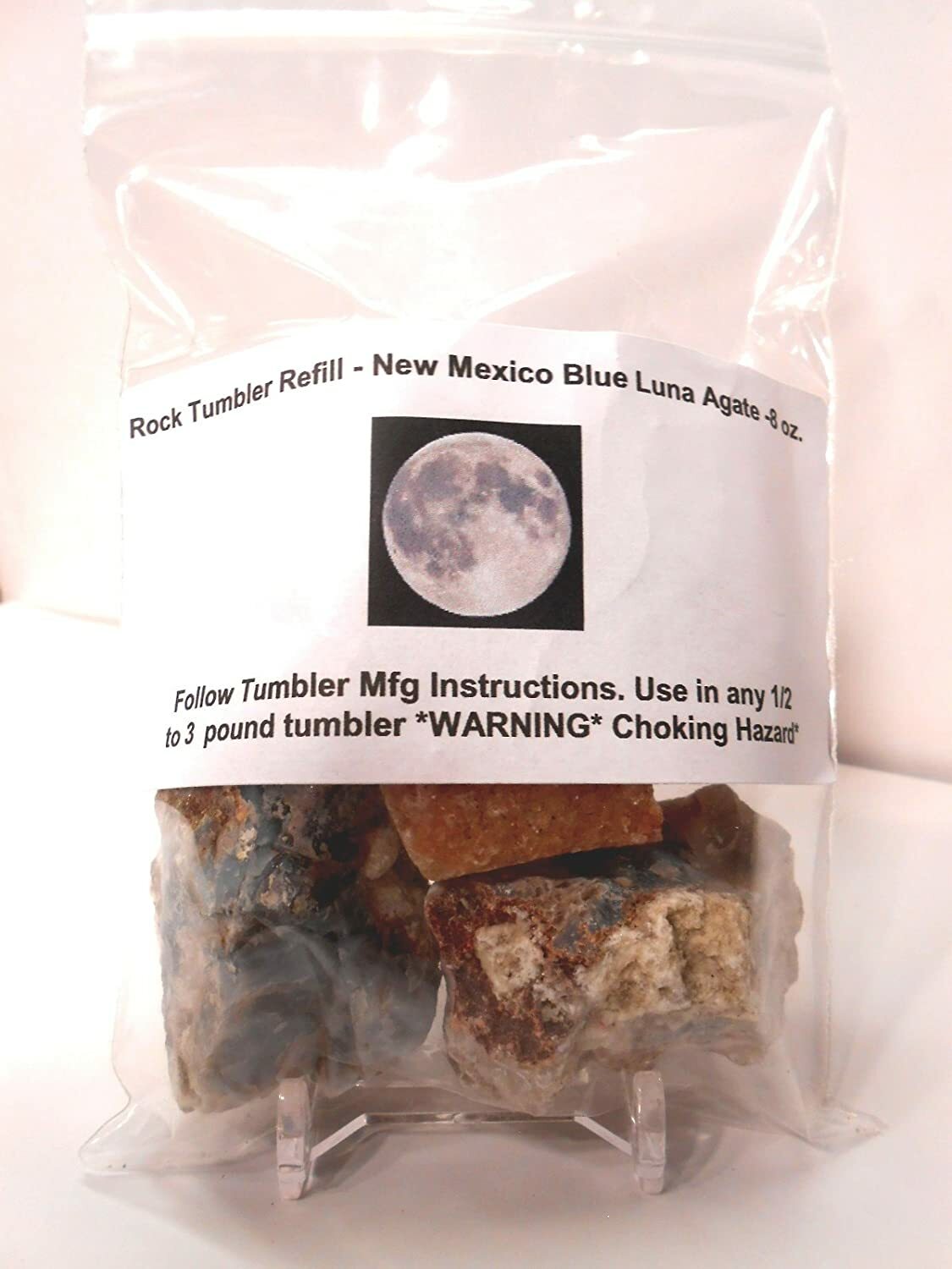 Rockhound’s First Choice Rock Tumbler New Mexico Blue Luna Agate Rough 8oz.