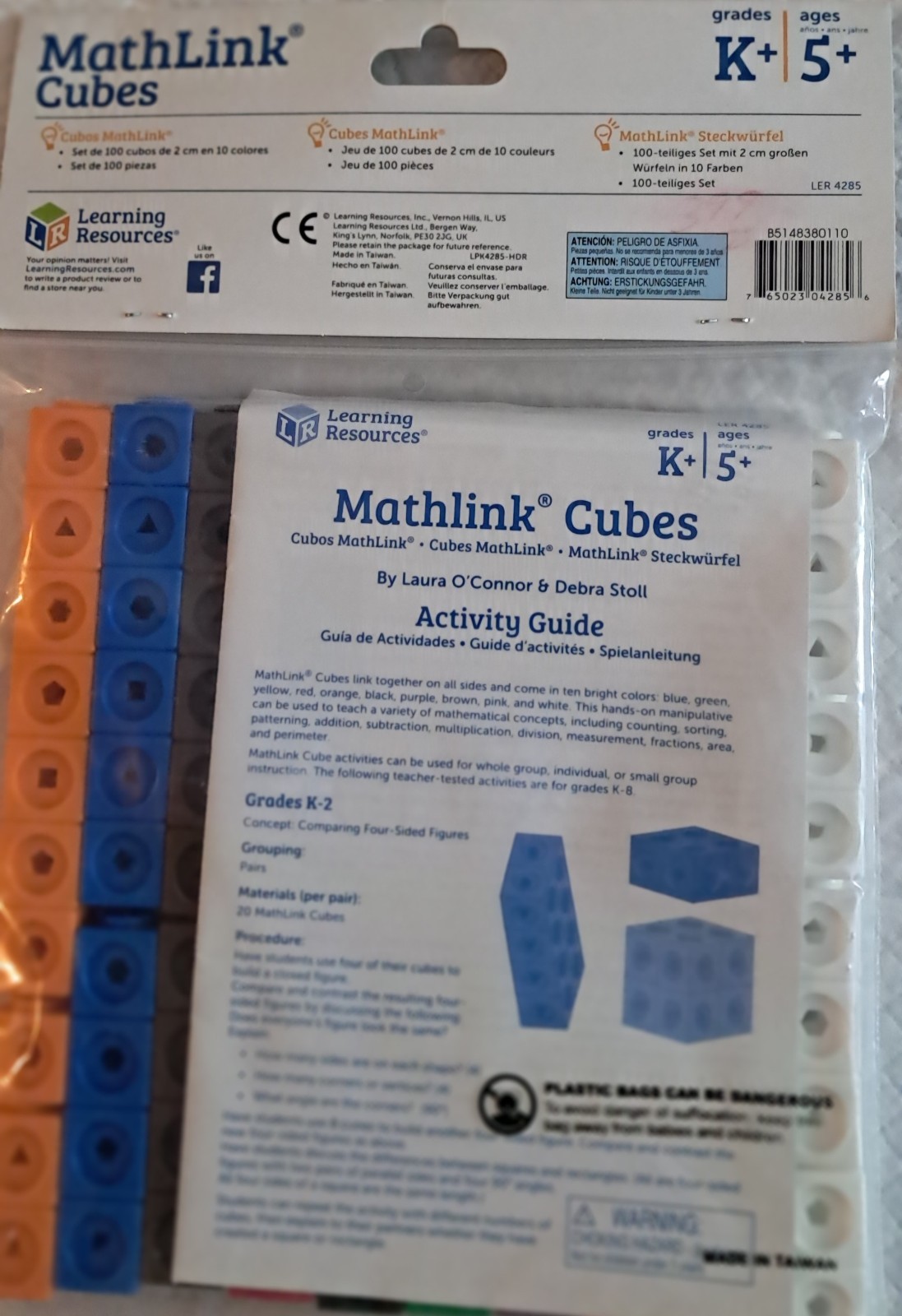 Learning Resources MathLink Cubes Early Math Activity Set. Colors 100 Pieces New