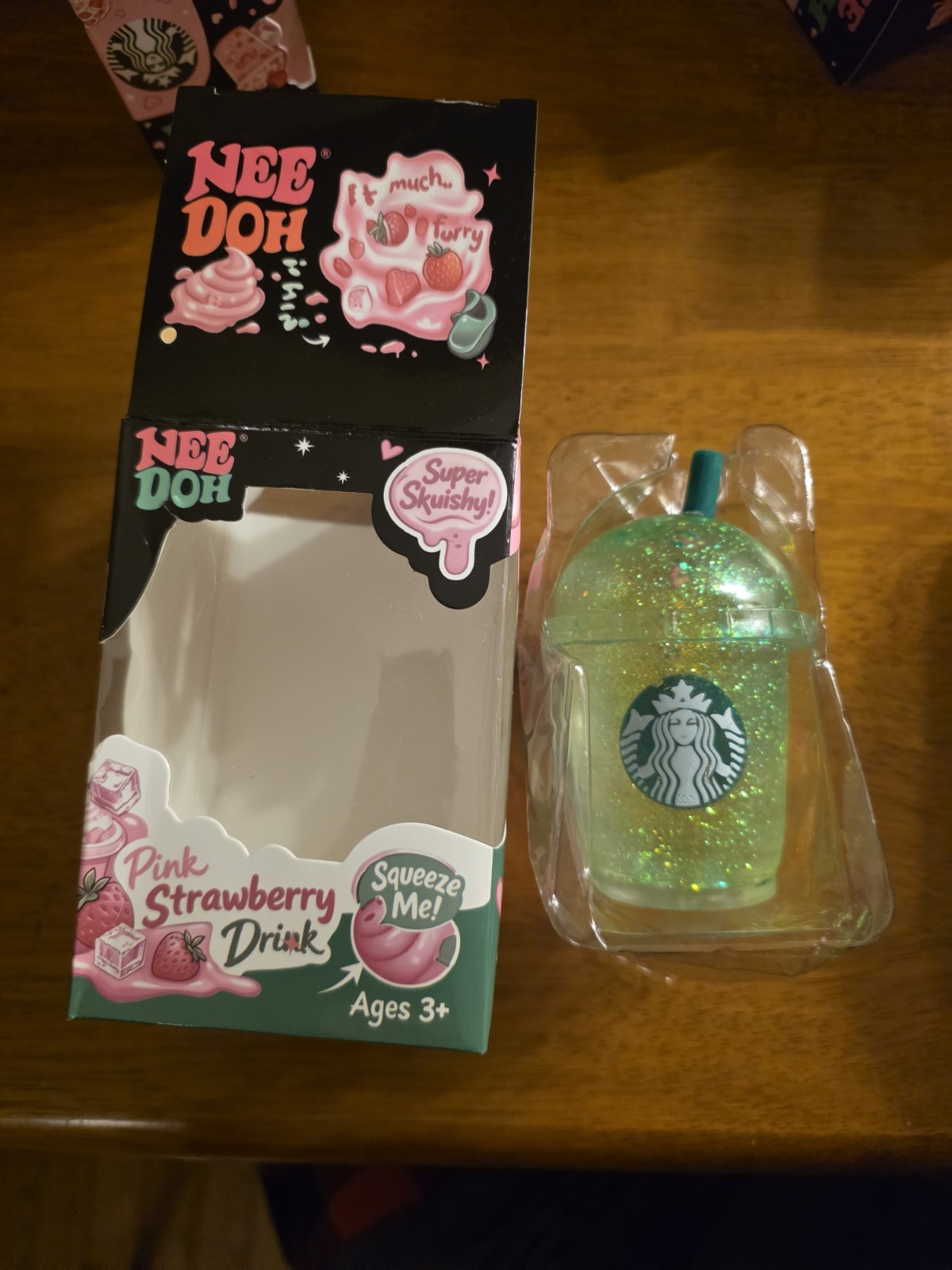 Green Starbucks Strawberry Pink Drink Sugar Filled Squishy Toy, New In box