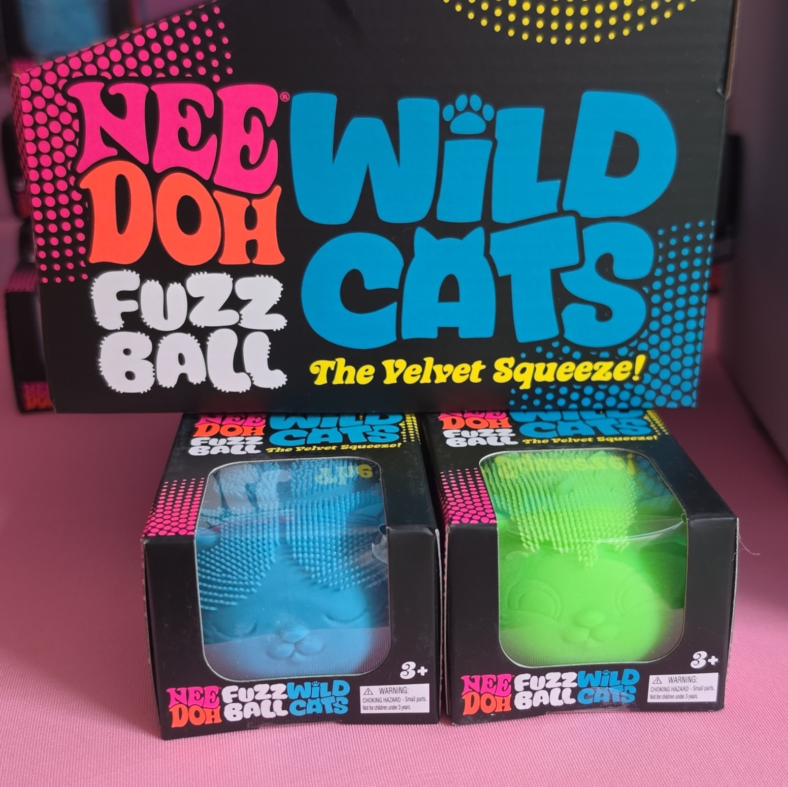 Schylling NeeDoh Wild Cats Fuzz Ball Velvet Squeeze Toy Blue/Green Lot 2
