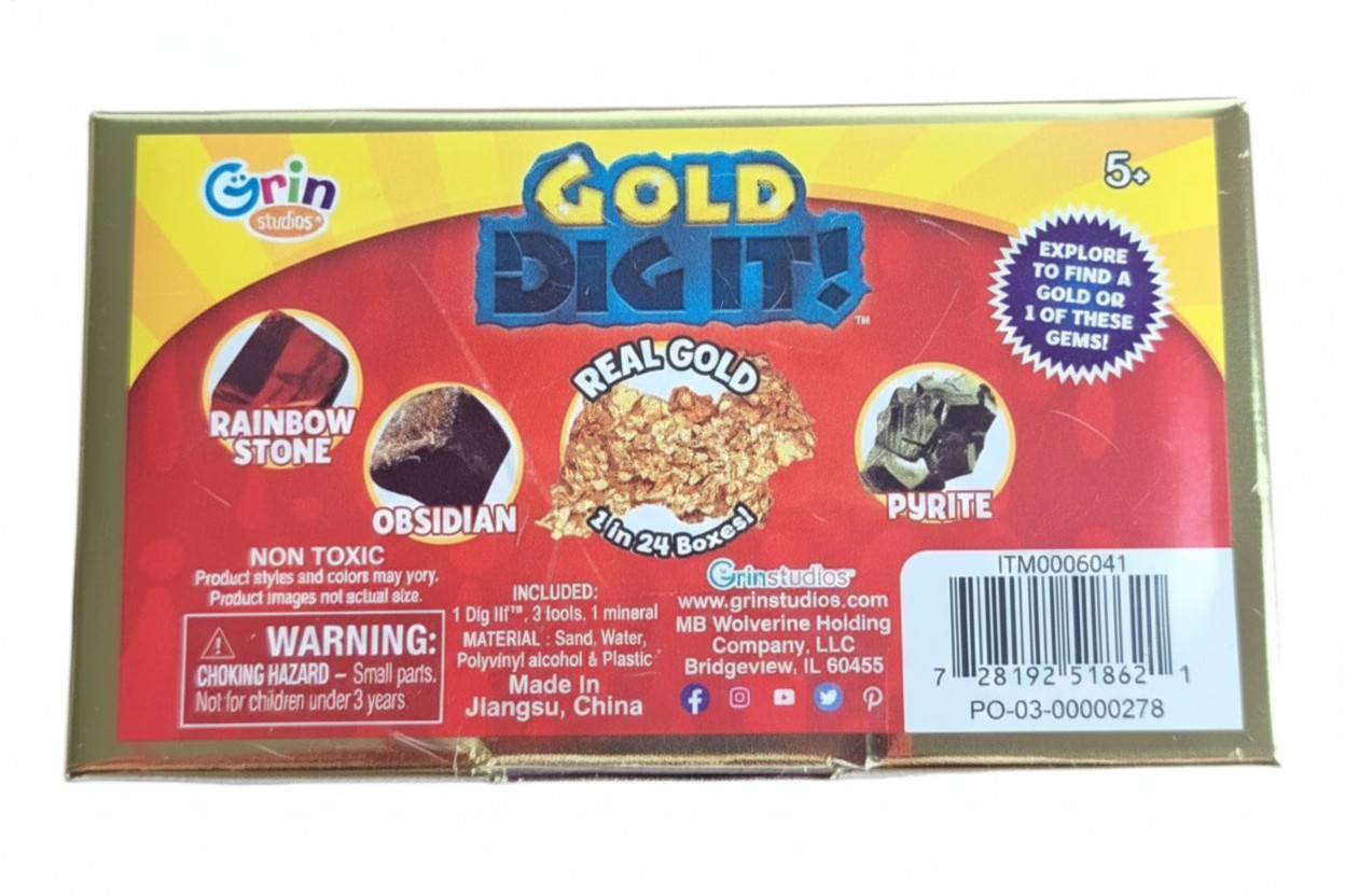 Grin Studios GOLD DIG IT Boxes REAL GOLD in 1/24 Sealed Party Gift Toy ~ New ~