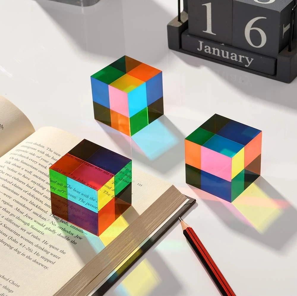 ECBANLI CMY Mixing Color Cube 1.6inch Acrylic Glass CMYcube Prism Multi Color Ph