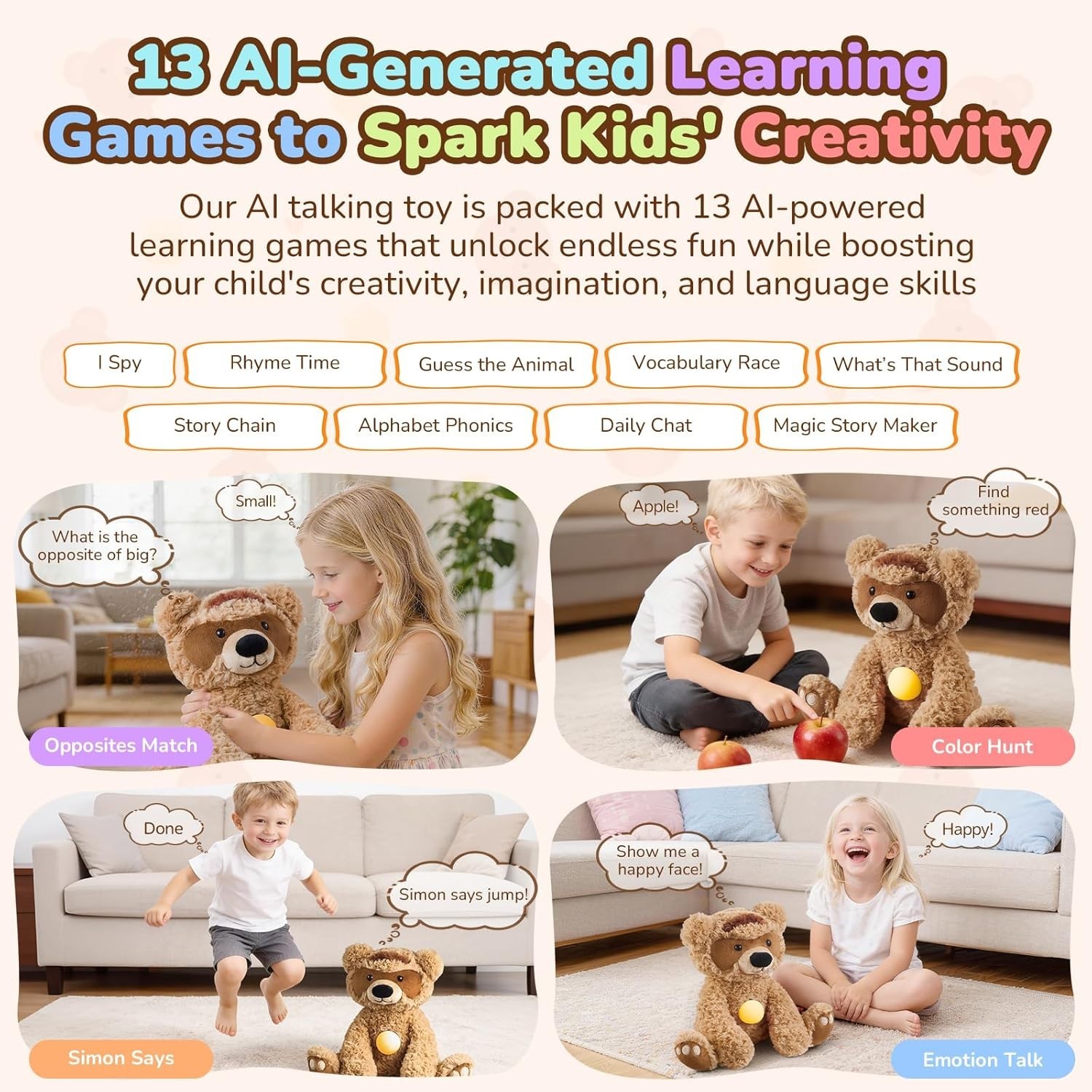 Smart Teddy Bear with ChatGPT 13 Learning Games 300 Stories AI Companion