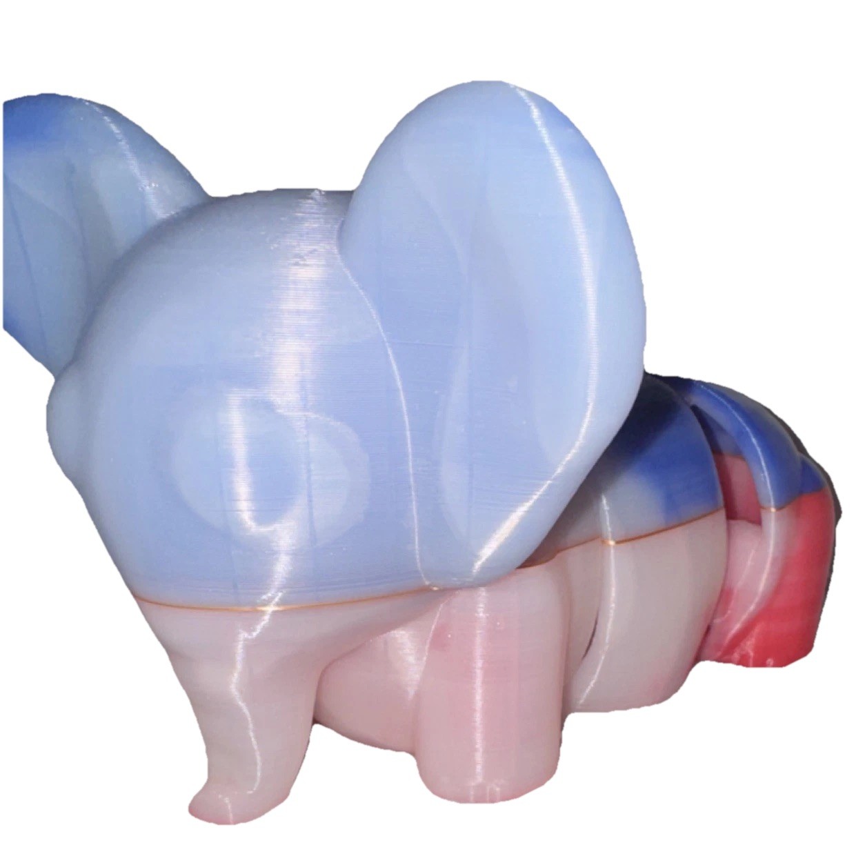 HUGE Color Changing Articulated Elephant Blue & Pink to Clear. 10×7 inches