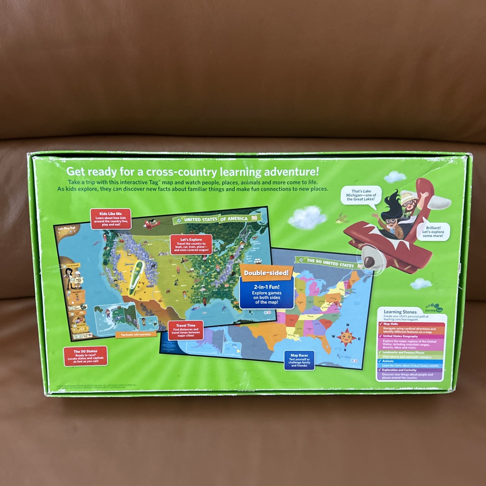 LeapFrog Tag Reading System Interactive United States Map Double Sided USA