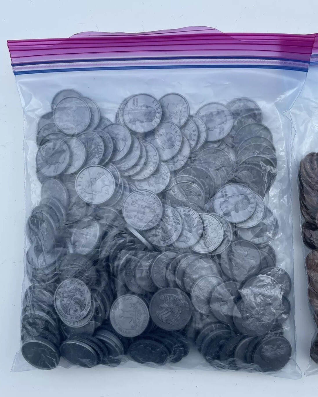 5 bags Plastic novelty coins US half dollar quarters dimes nickels pennies