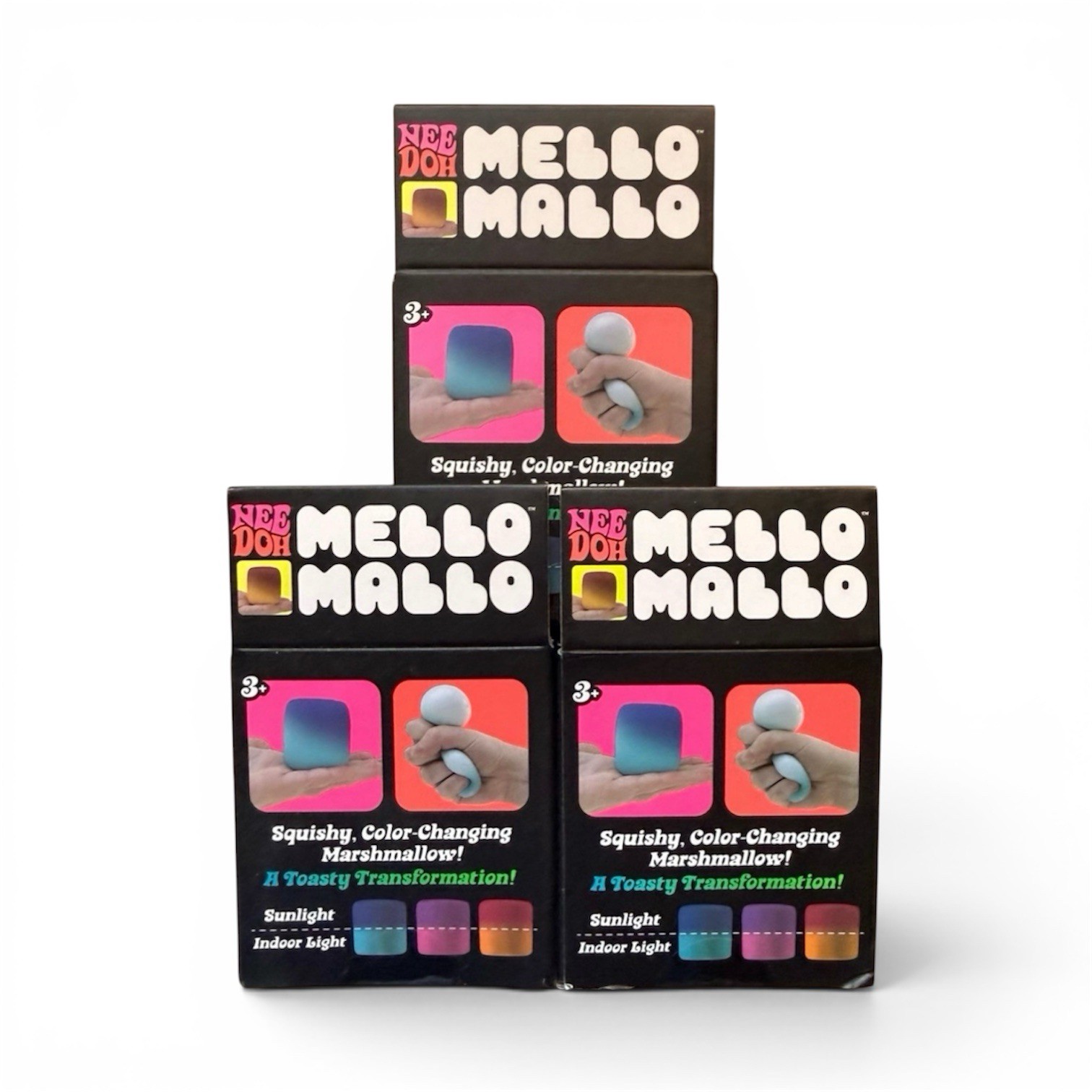 3 NEW NeeDoh Mello Mallo Color Changing Squishy Marshmallow Yellow Pink Blue