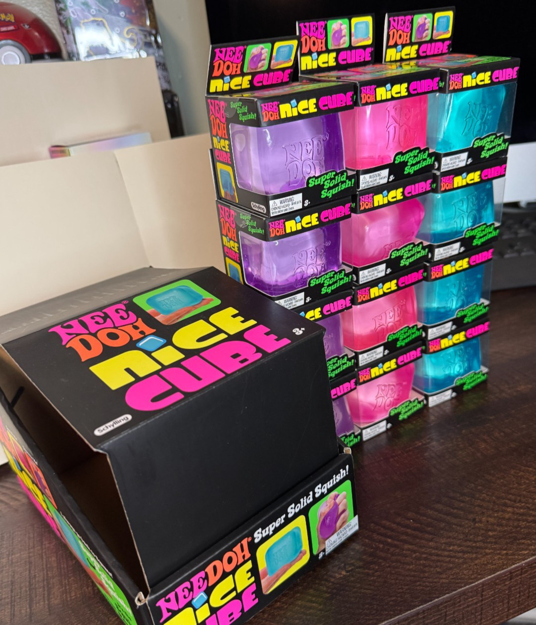 NEW Needoh Nice Cubes blue, purple, pink lot of 12 bulk Schylling w display box