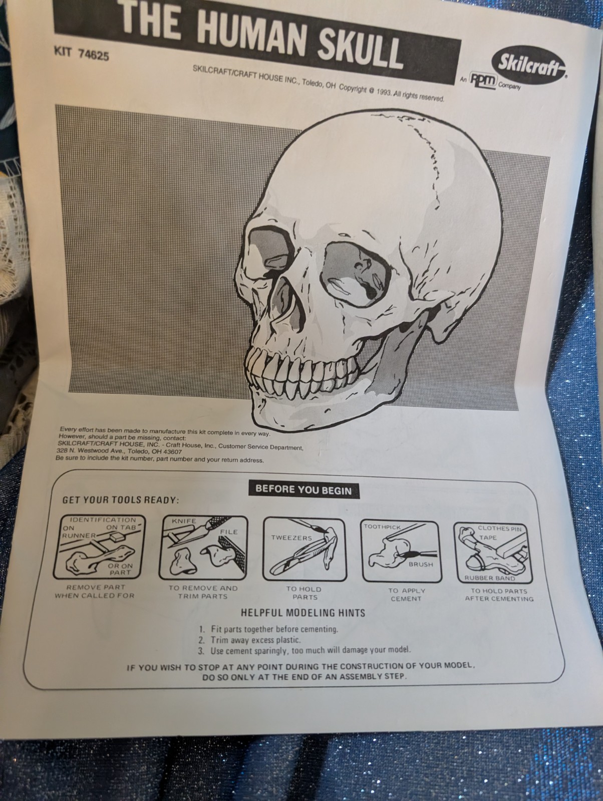 1993 Vintage Skilcraft Life-Size Human Skull Anatomy Kit
