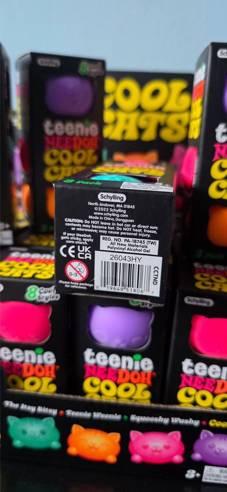 Schylling Teenie NeeDoh Cool Cats 3-Pack Squeeze Toy Multicolor (One Box)