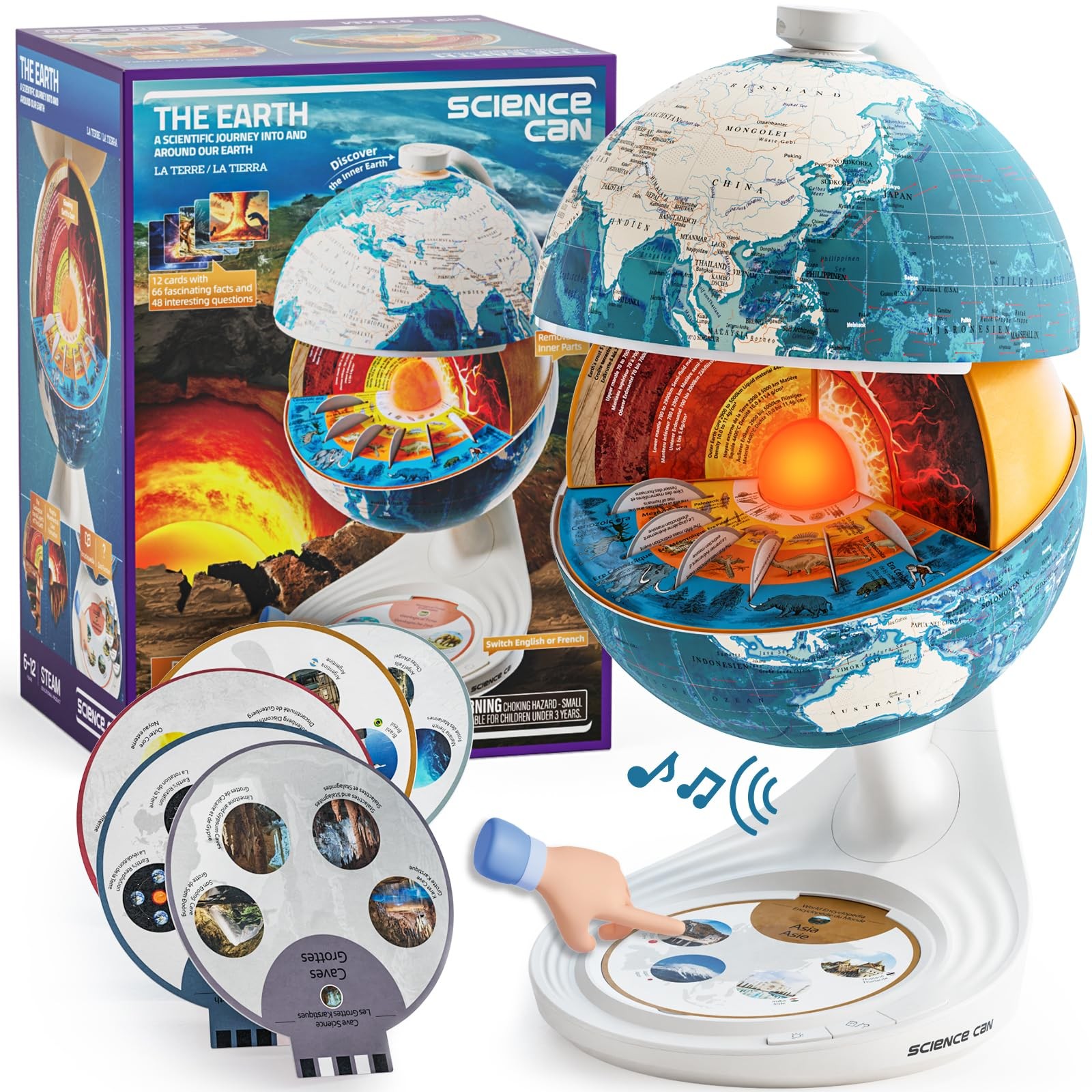 Science Can Openable Globe for Kids, 8 Inch Interactive World Globe, Blue