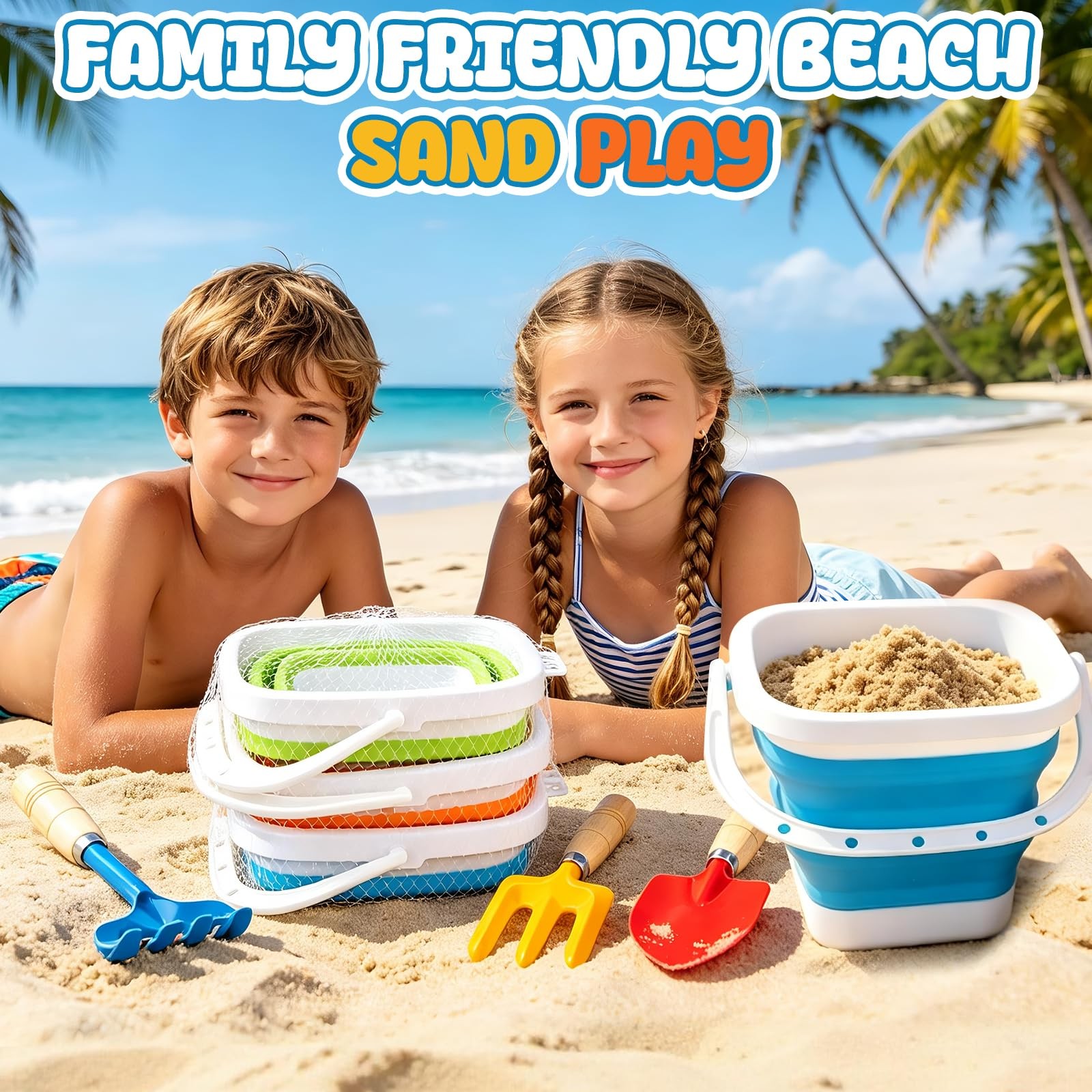 Gardening Tools Set Foldable Beach Bucket with Square (2.5L), Yellow