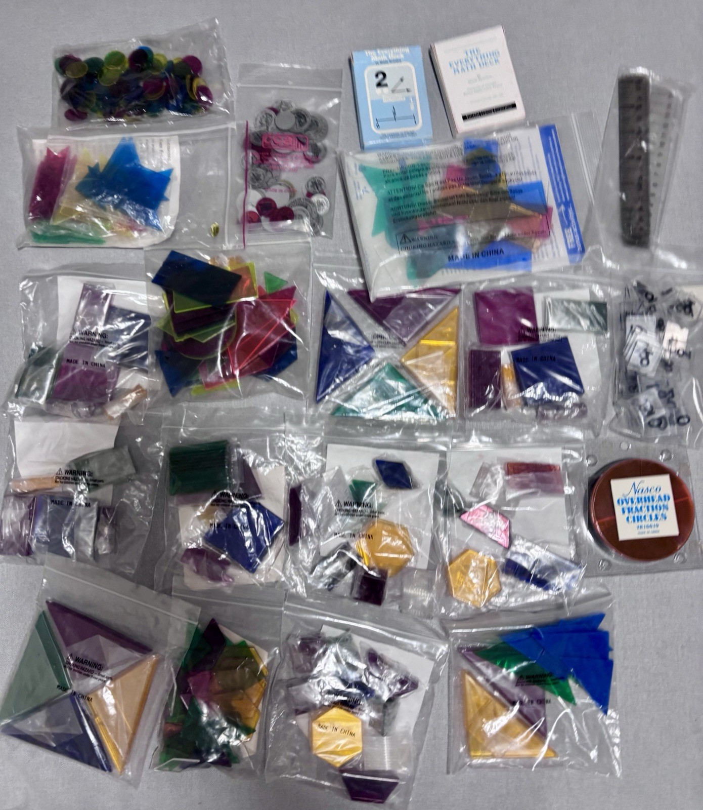 Vintage Overhead Projector Math Transparency Lot New Rulers Coins Everyday Math