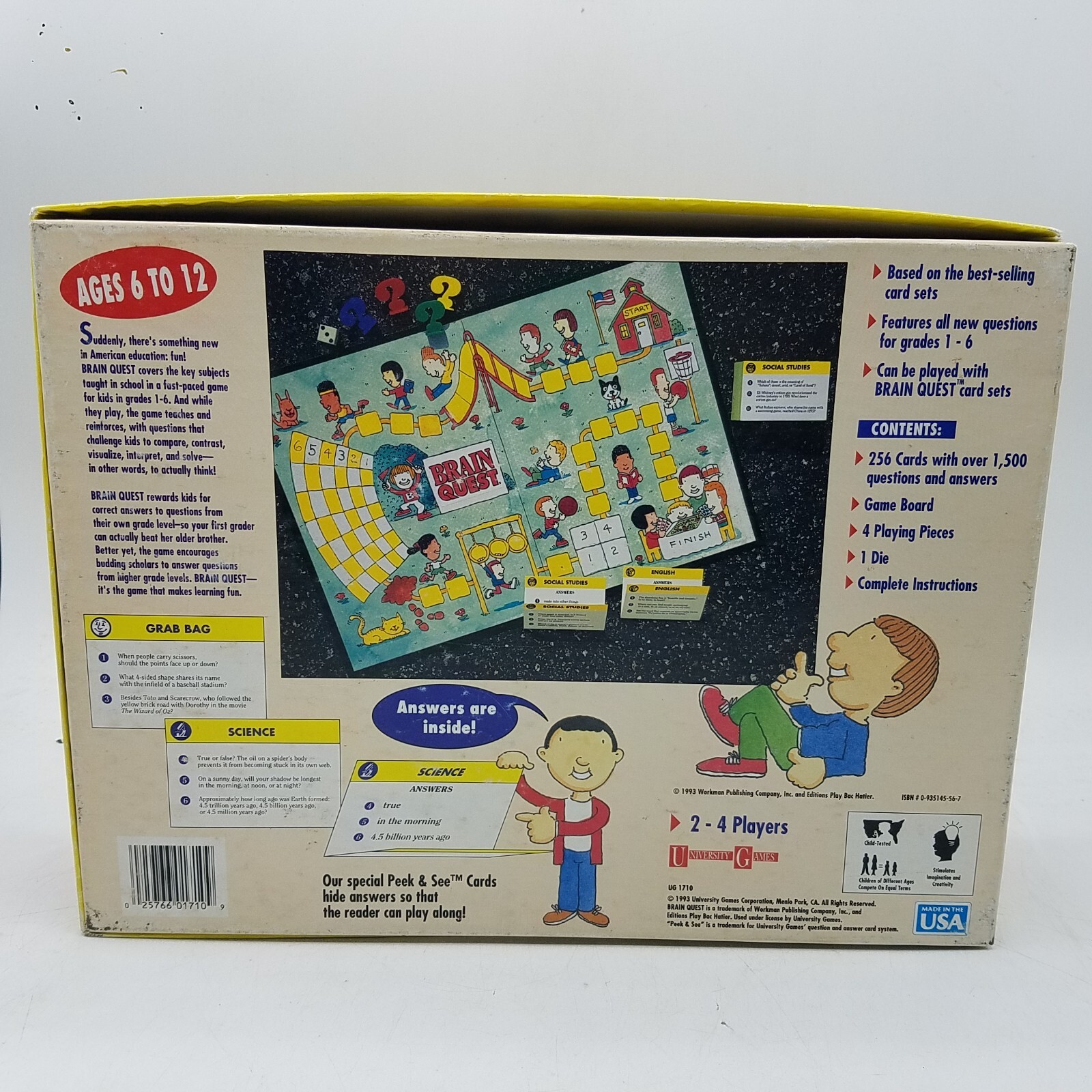 BRAIN QUEST BOARD GAME UNIVERSITY GAMES, Boys & Girls, grades 1-6, 1993 edition
