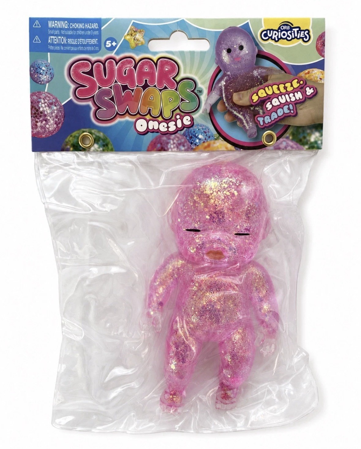 Sugar Swaps Baby Squishy Glitter Squeeze Toy 5” Purple, Pink & Blue Lot Of 3 New