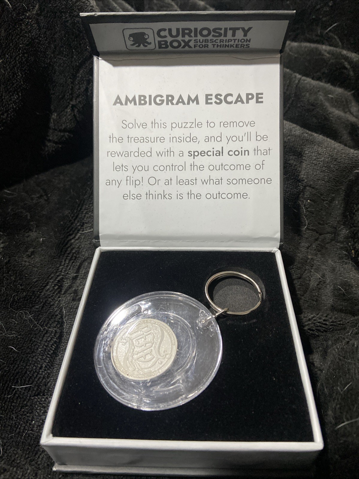 Ambigram Escape Coin And EDC Multitool Curiosity Box Keychain Ring Puzzle *Read