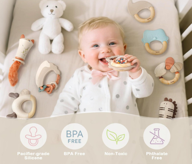 Teething toys and rattles for babies from 3-6 months old