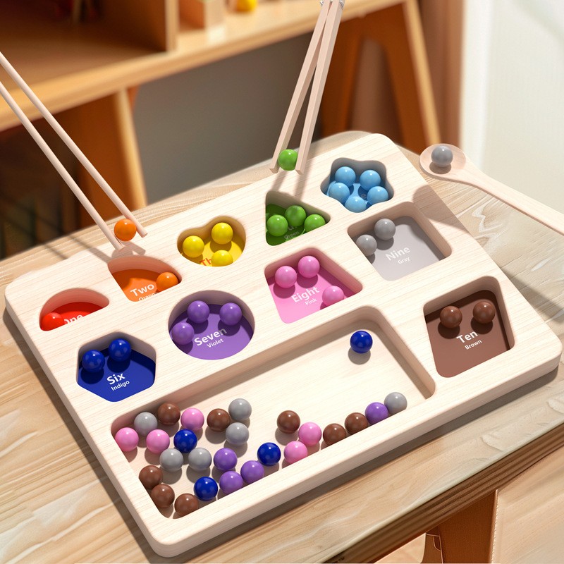 59PC Wooden Bead Counting Math Board Matching Color Sorting Game for Age 3+ Kids