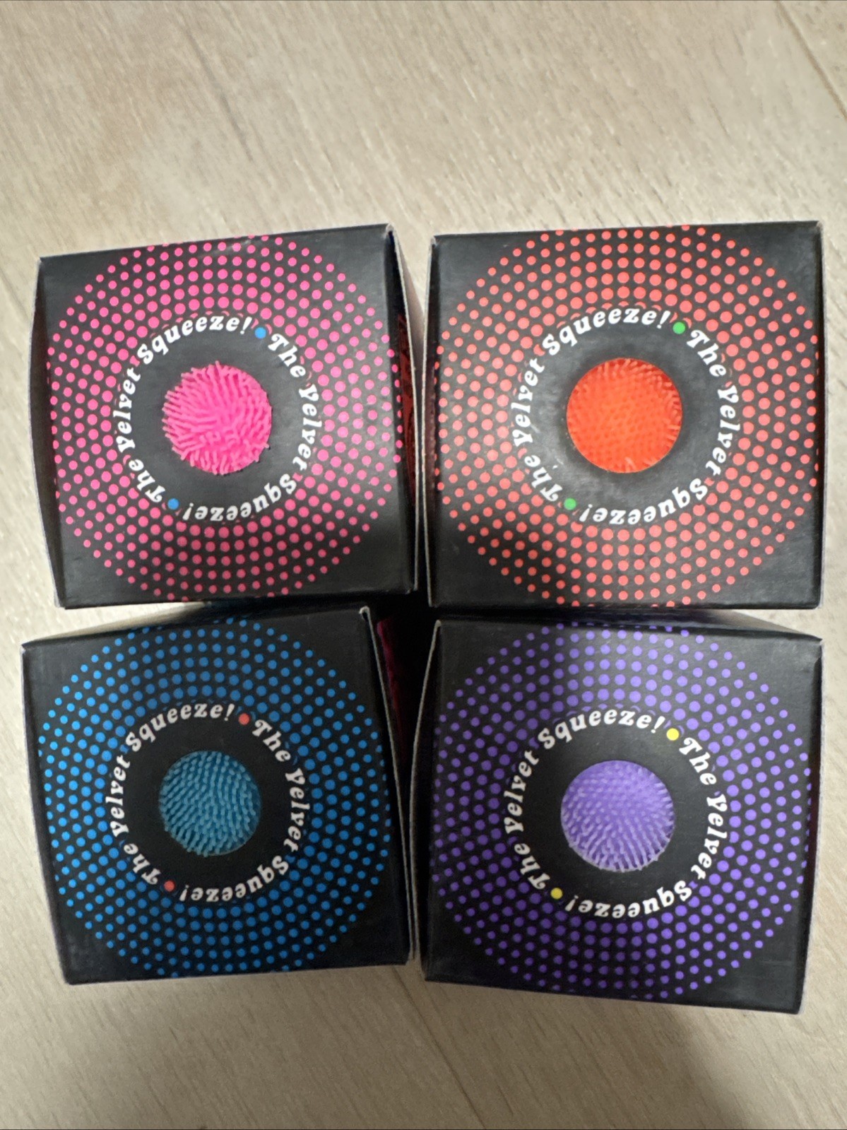 Schylling Needoh Fuzzball Velvet Squeeze Lot x4 Purple Pink Orange Blue AUTHENTI