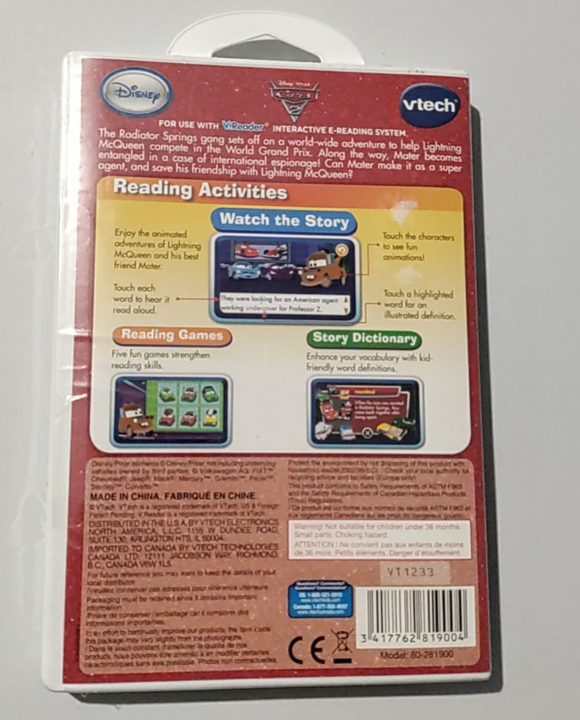 Vtech V Reader Disney Cars 2 Interactive EReading Game 4-6 Years NEW SEALED
