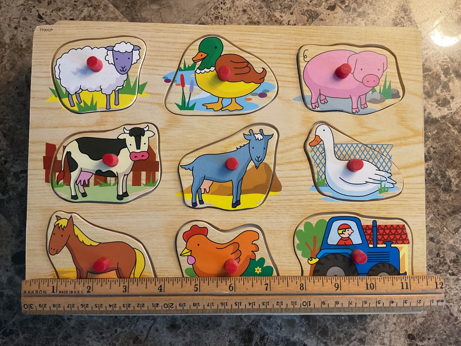 Lot of 4 Educational Wooden Peg Puzzles: Numbers, Letters, Vehicles, & Animals