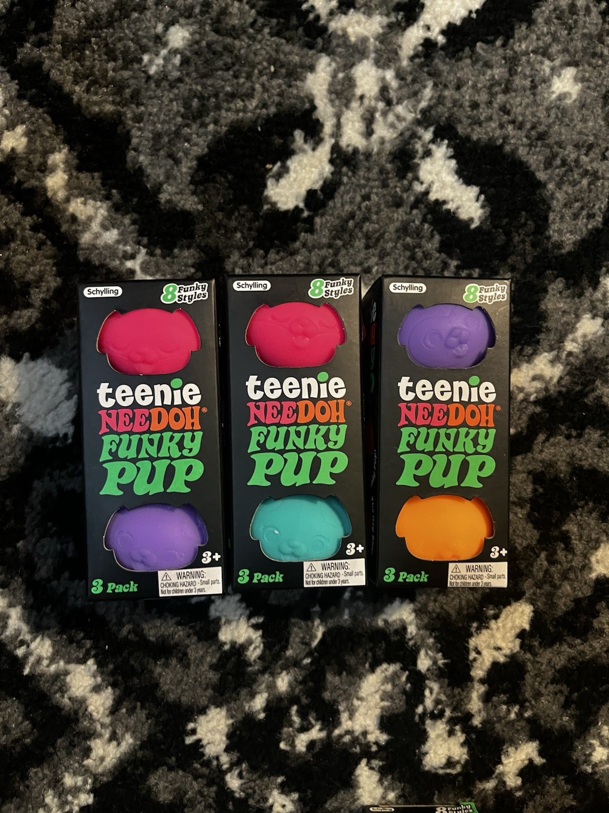Teenie NeeDoh Nee Doh Funky Pup Dog 3 Pack x3 Pink Purple Blue Orange