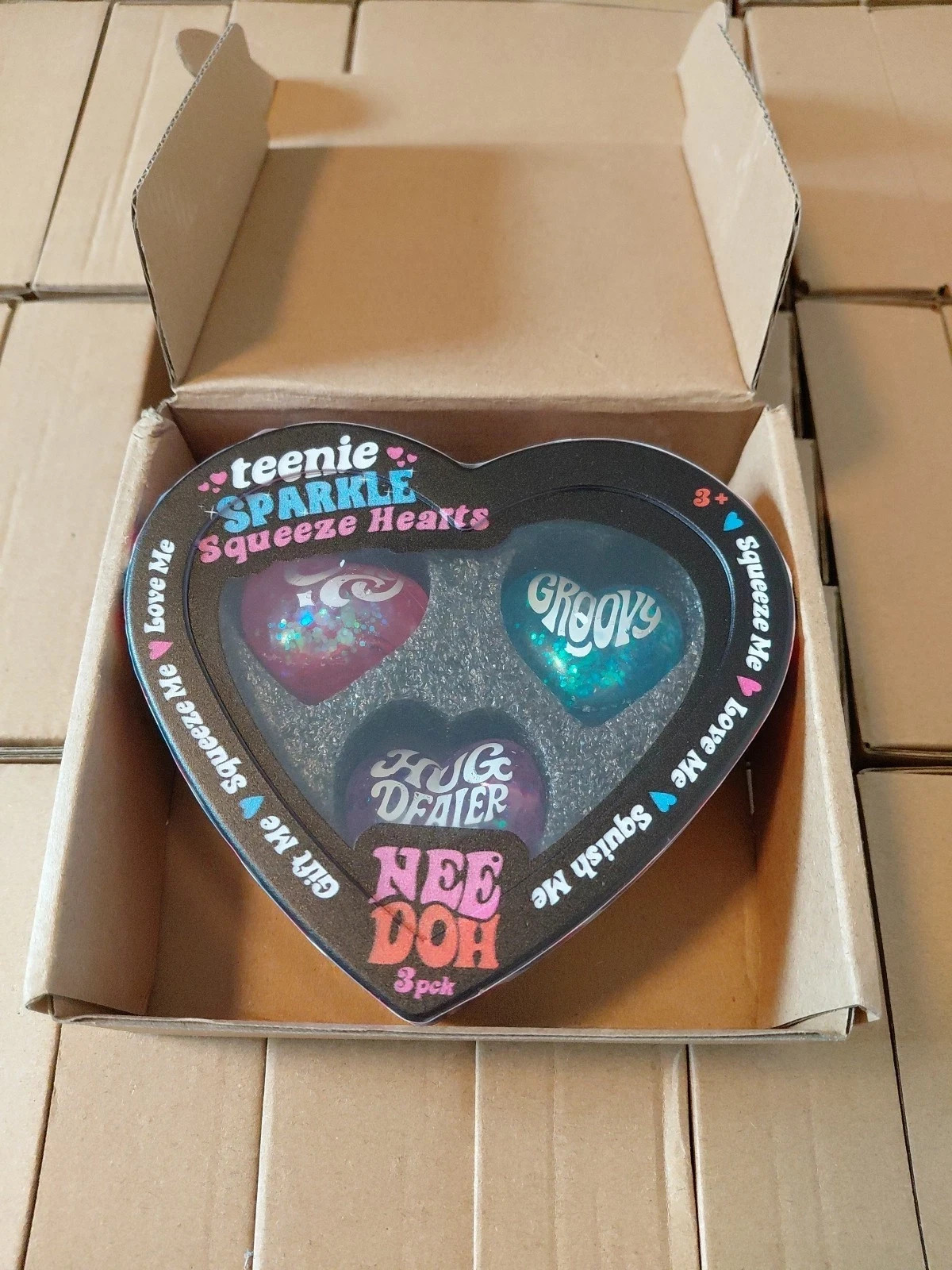 NeeDoh Teenie SPARKLE Squeeze Hearts 3 Pack Pink Purple & Blue