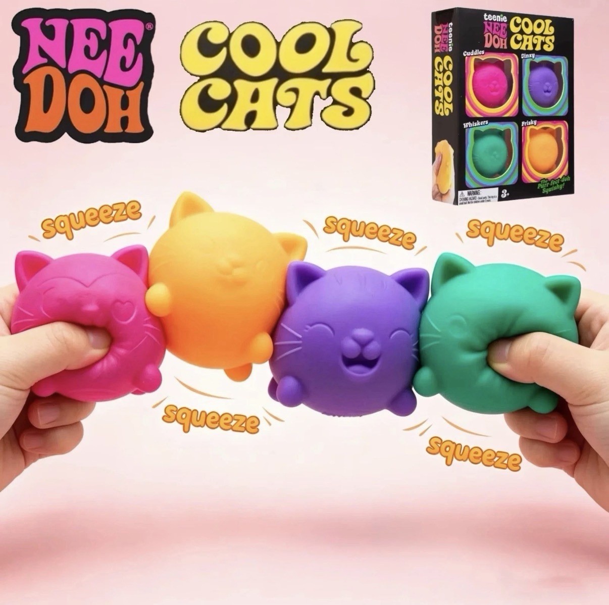 Schylling NeeDoh Teenie Cool Cats 4-Pack Kittens Stress Fidget Sensory Toy – New