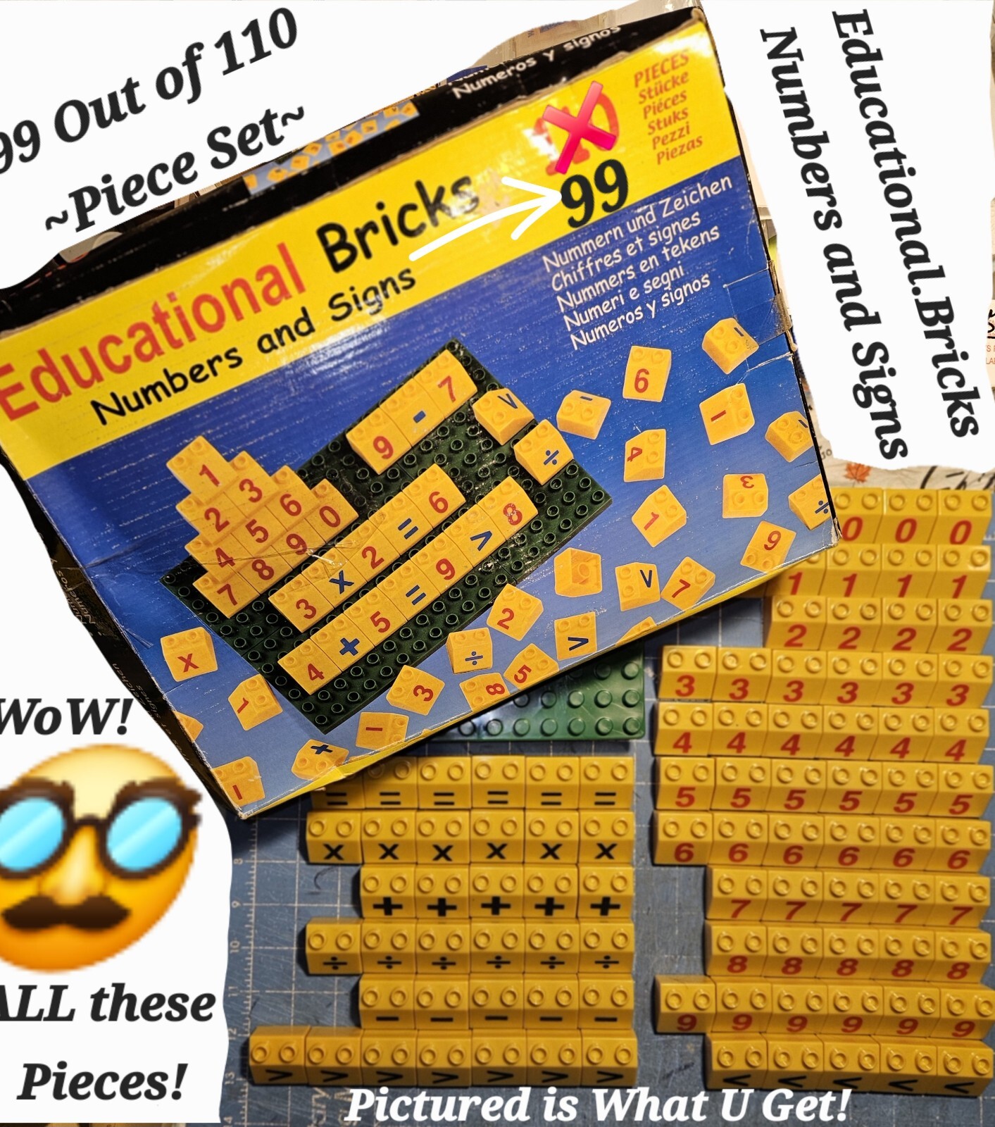 Numbers and Signs~ Educational Bricks~ NINETY~NINE~99~NINETY~NINE ~Pieces Total!