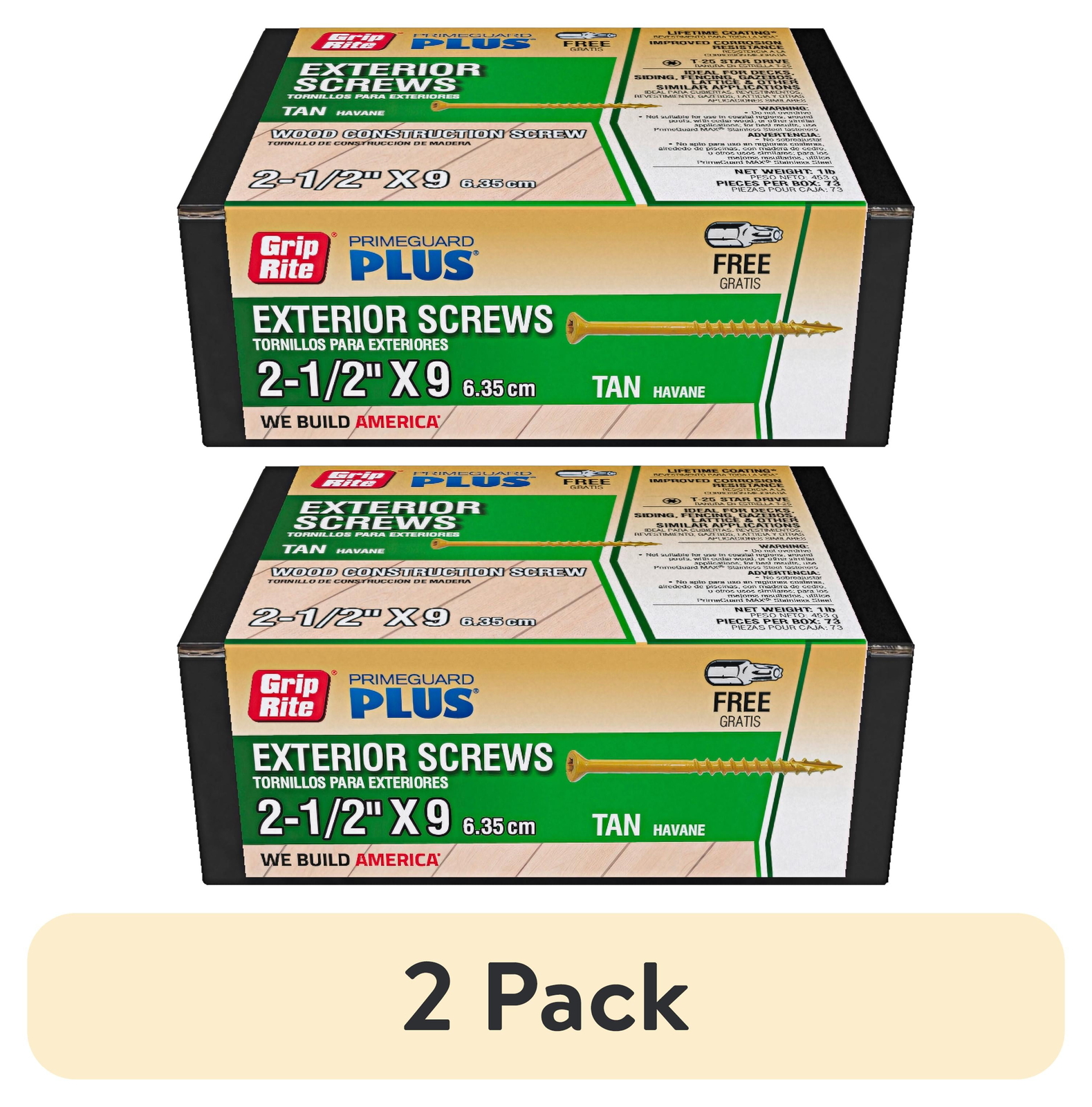 (2 pack) PrimeGuard Plus #9 x 2-1/2 in. Tan Wood to Wood Deck Screw 1 lb.