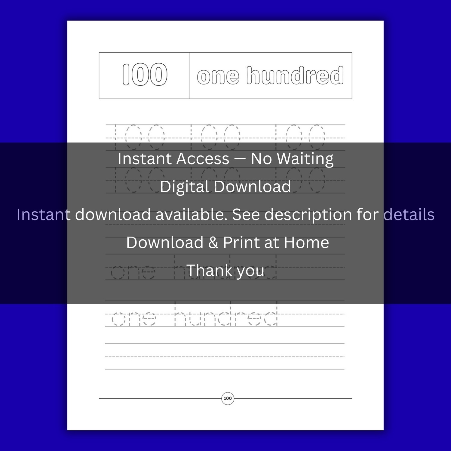 Numbers 1–100 Tracing Worksheets | Printable Number Writing Practice
