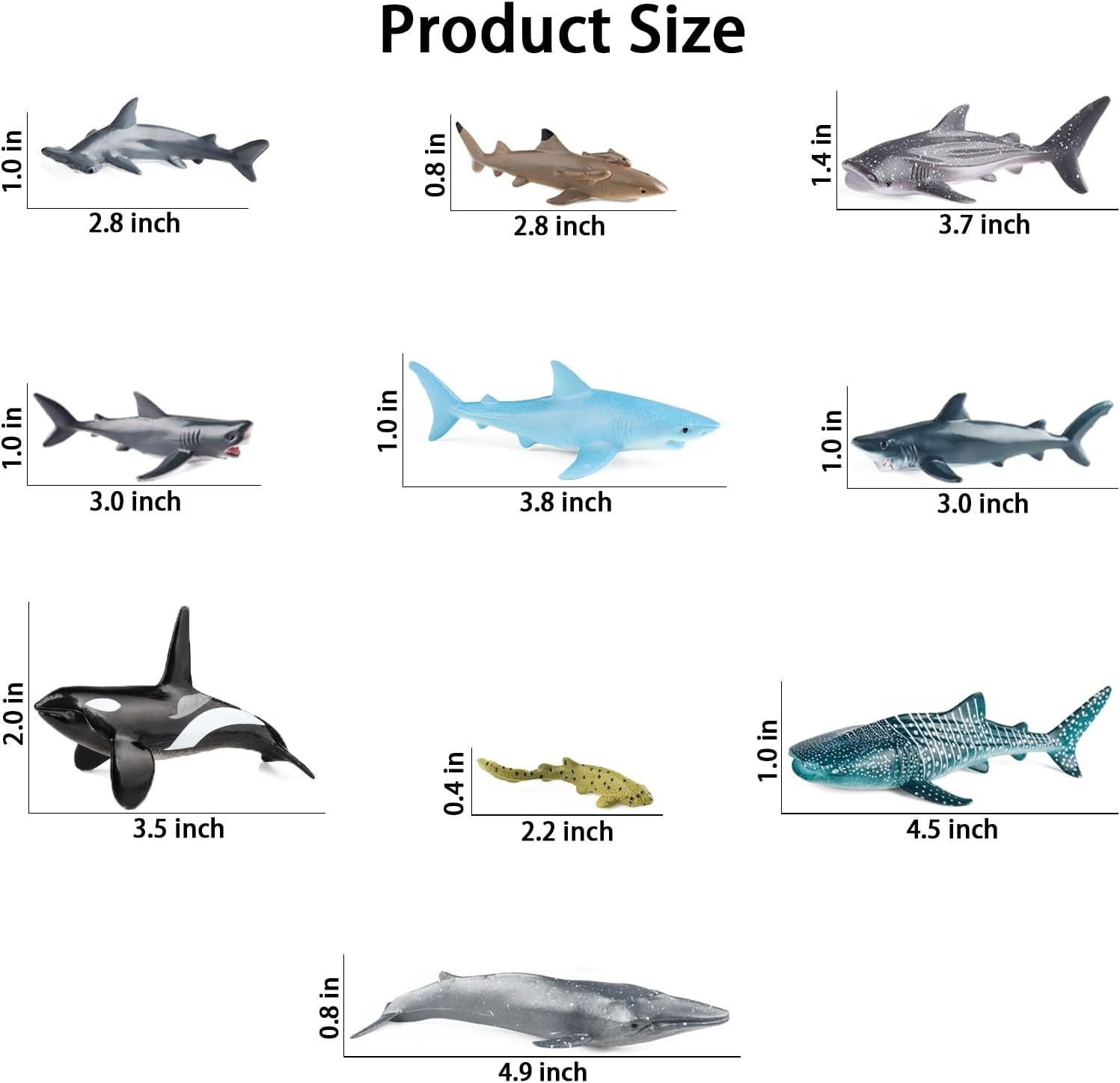 10pcs Sea Animal Figures, Realistic Small Ocean Animal Toys Set with Whale Shark