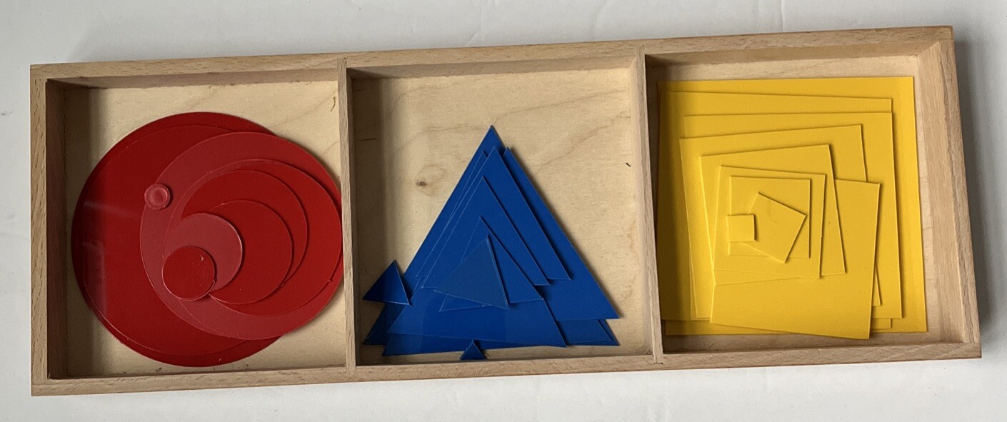 Montessori Circles Triangles Squares Gonzagarredi Made In Italy Red Blue Yellow