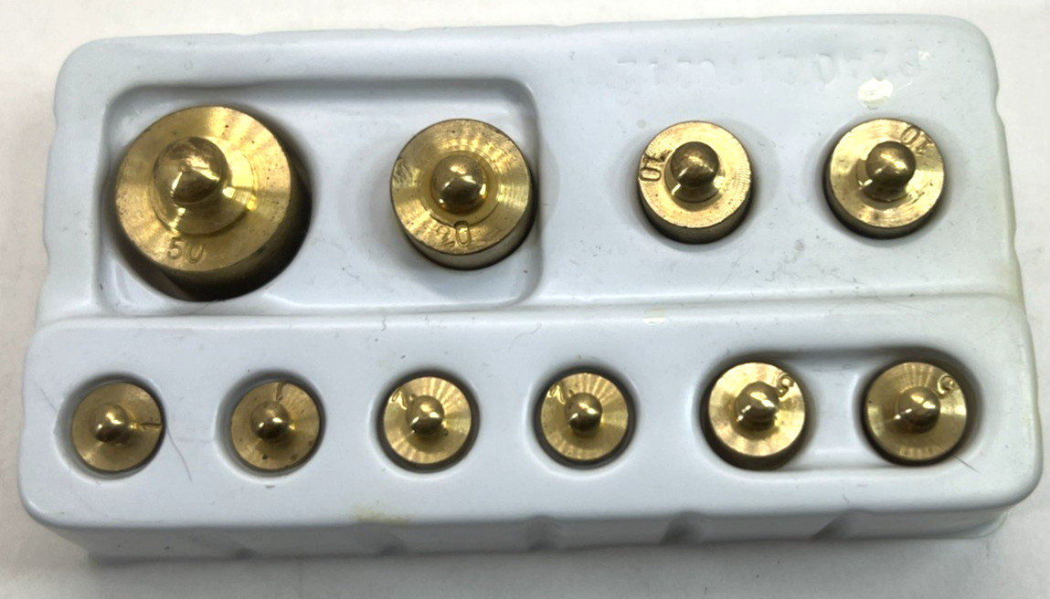 Learning Resources Student Brass Mass Set 10 Weights 1 Thru 50g #LER 2065 VGC