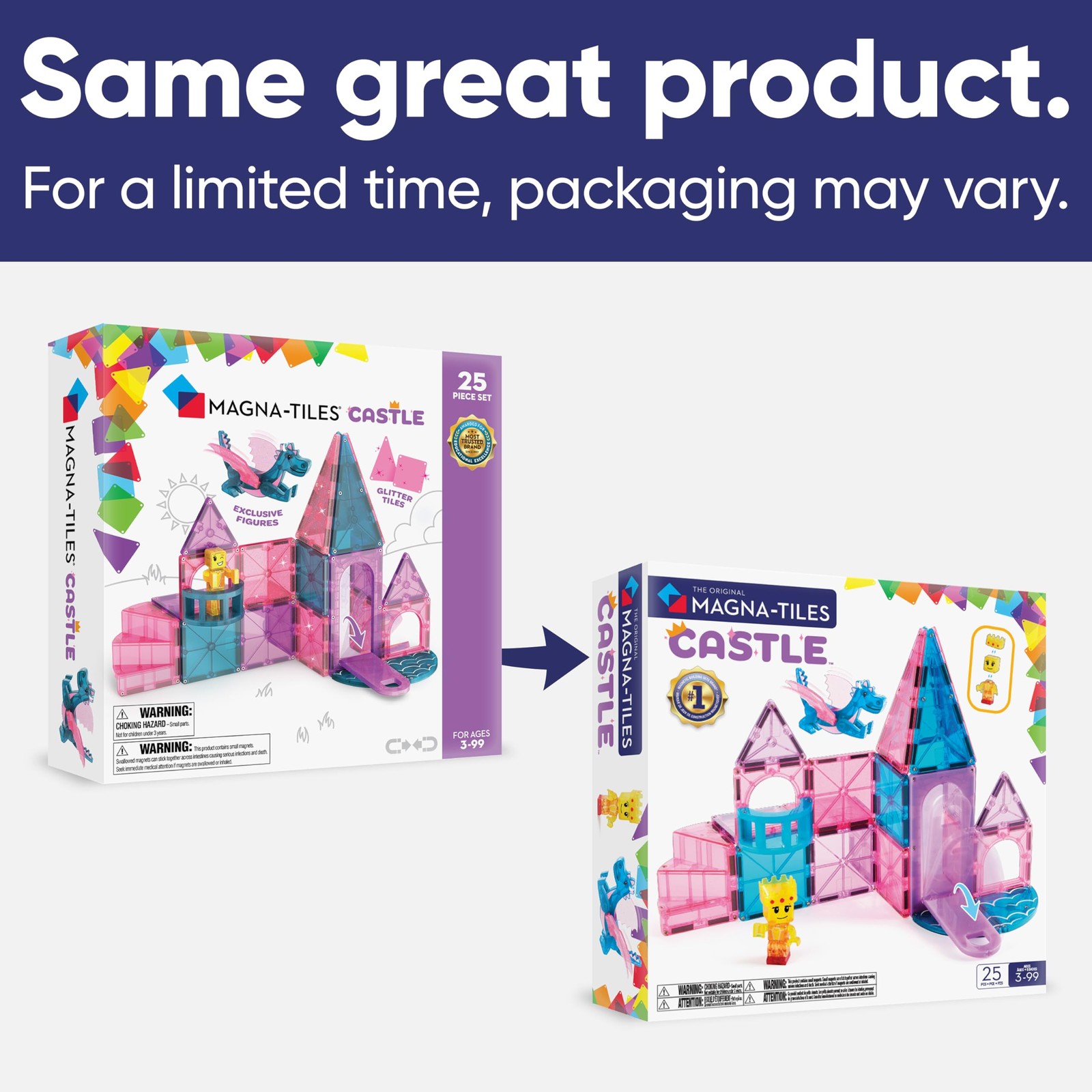 MAGNA-TILES Castle 25-Piece Magnetic Construction Set, Medium, Multi-coloured
