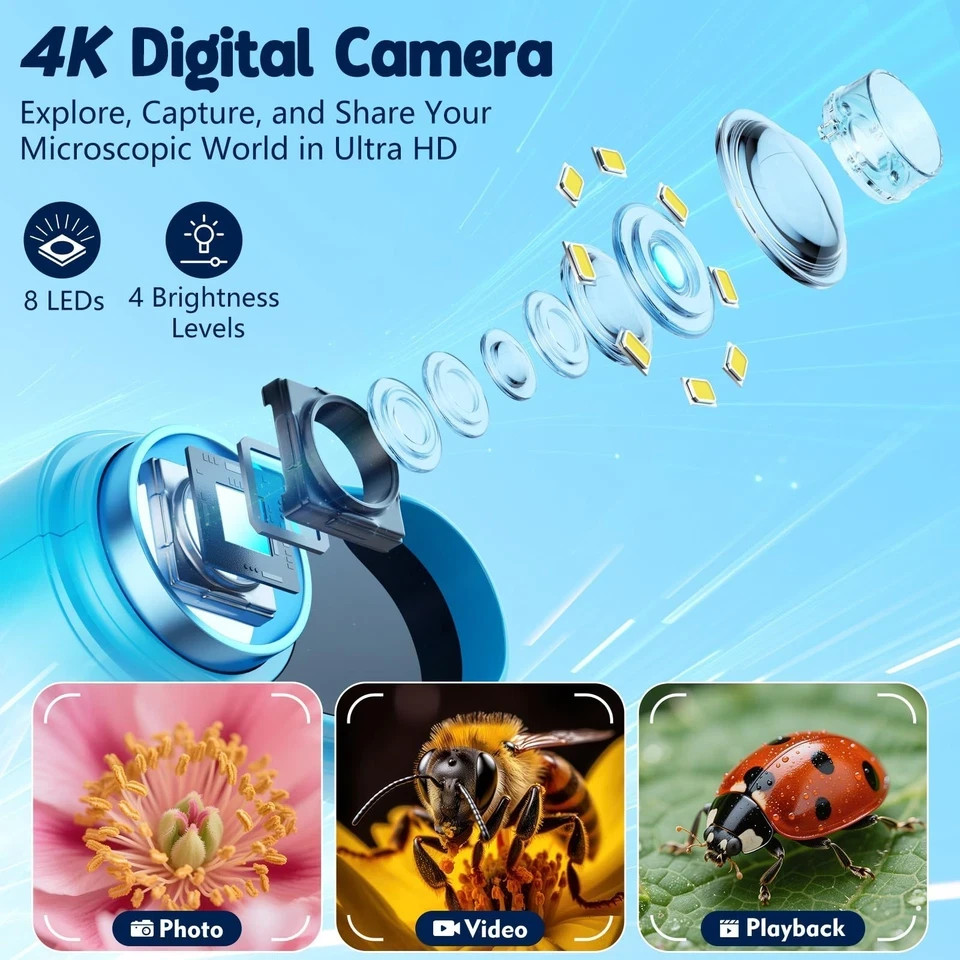 1000X Handheld Microscope for Kids, 4K 2.4″ Screen Digital Kids Microscopes w…