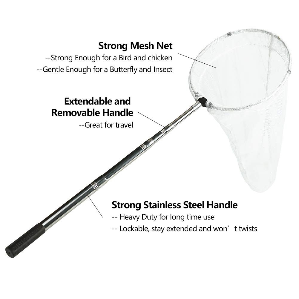 12 Inch Ring 24 Inch Net Depth Butterfly Insect Catching Net Extendable Handle