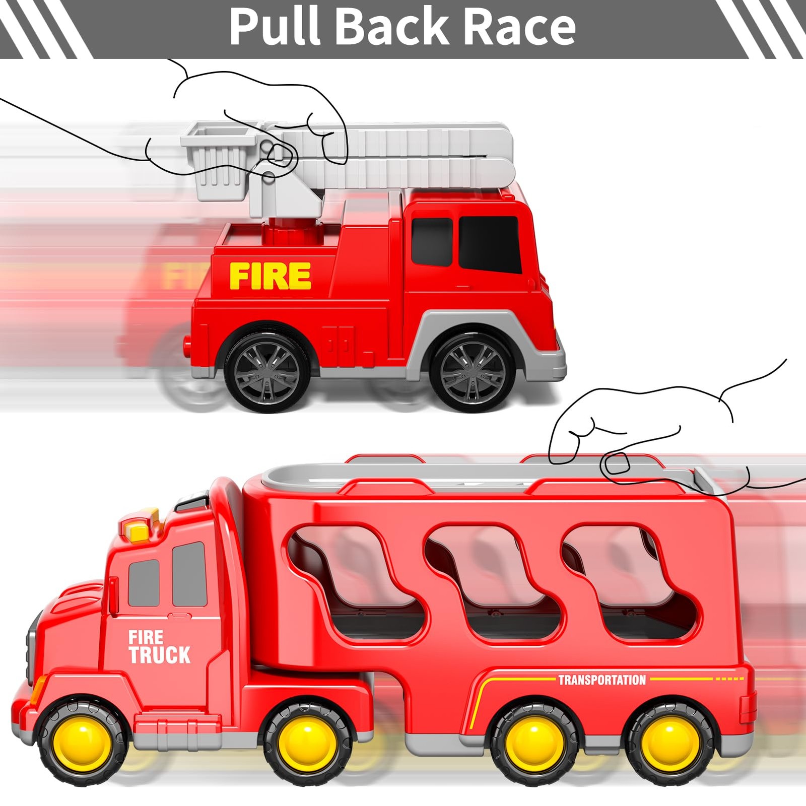 Bennol 5-in-1 Fire Trucks Toy Set for Boys Age 1-3 4 x 5 x 13 inches, Red