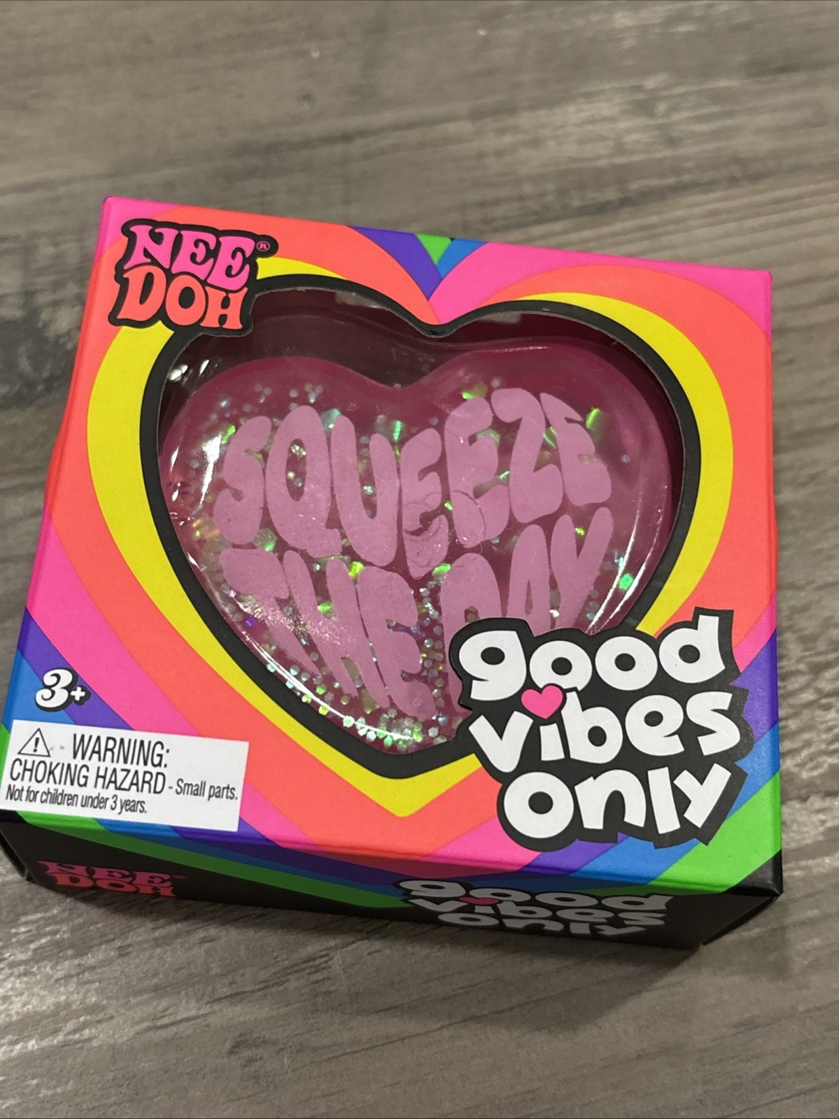 NeeDoh Good Vibes Only Heart Pink Heart “Squeeze The Day” NIB