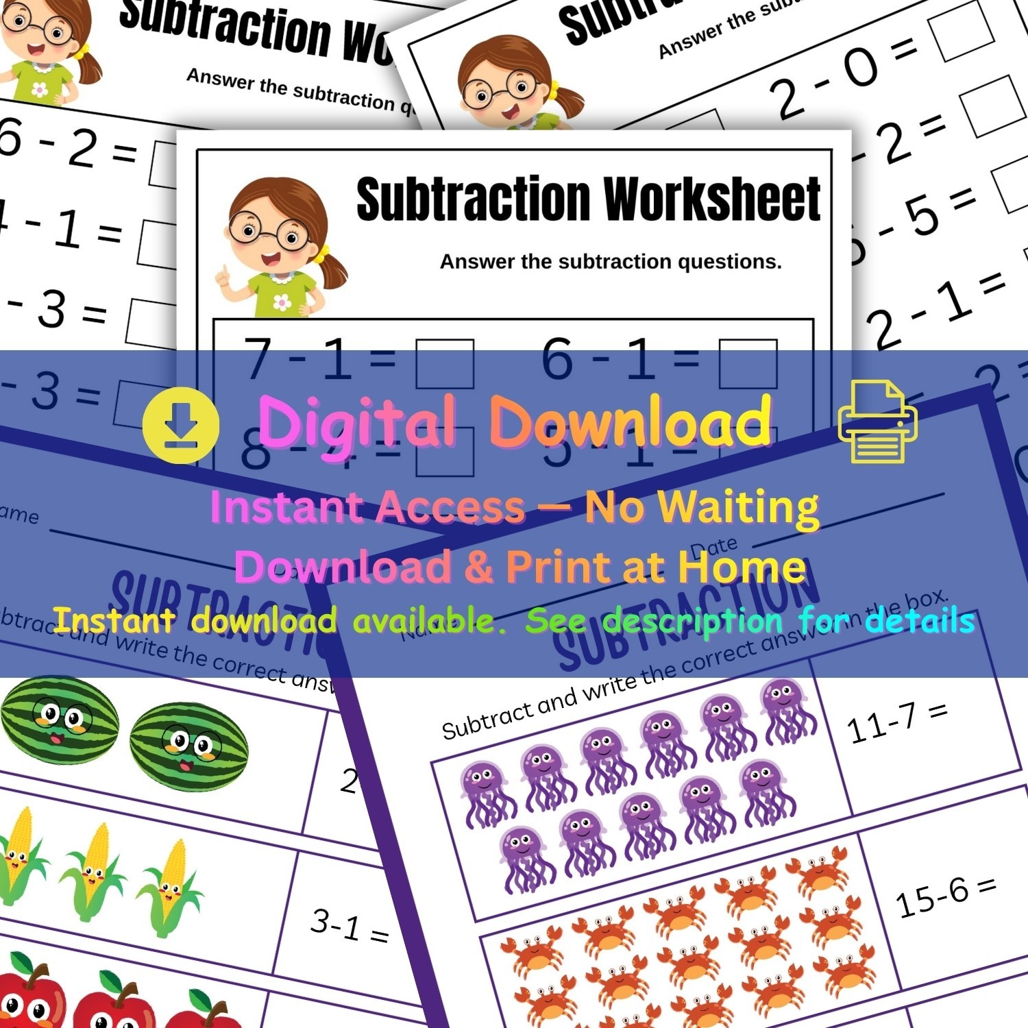 Subtraction Worksheets Printable for Kids | Classroom & Homeschool Activities