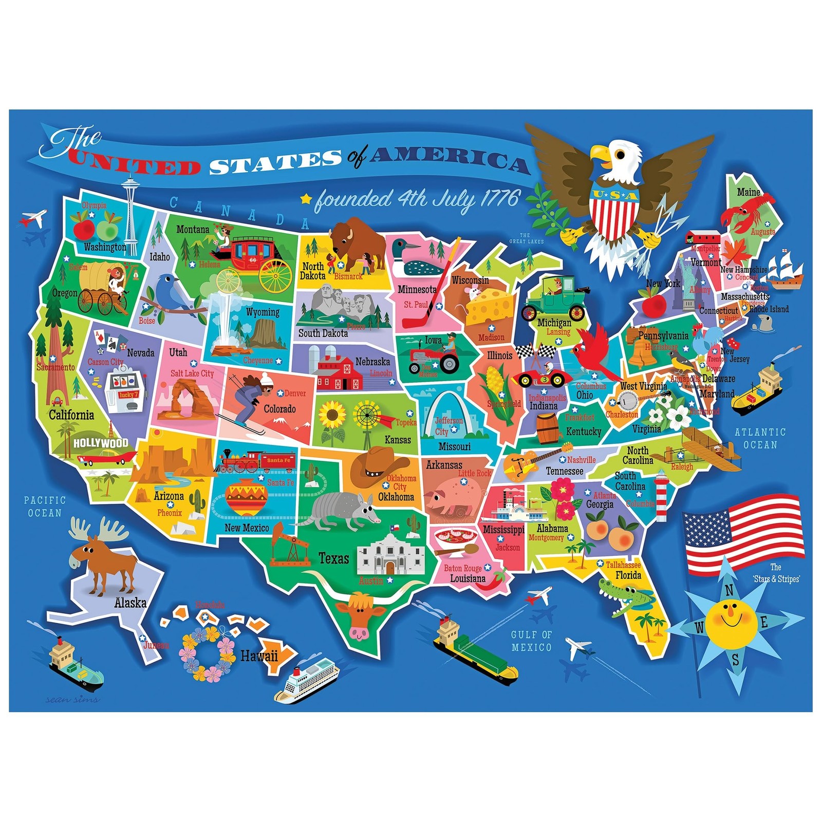 United States Map Puzzle 100 Large Pieces Kids Educational 24×18 Inch Set